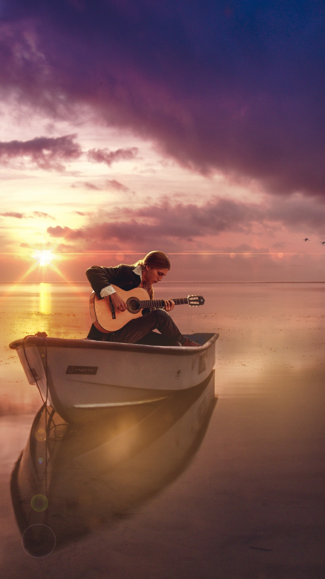 Canotaje, Calma, Mar, Reflexión, Romanticismo. Wallpaper in 1080x1920 Resolution