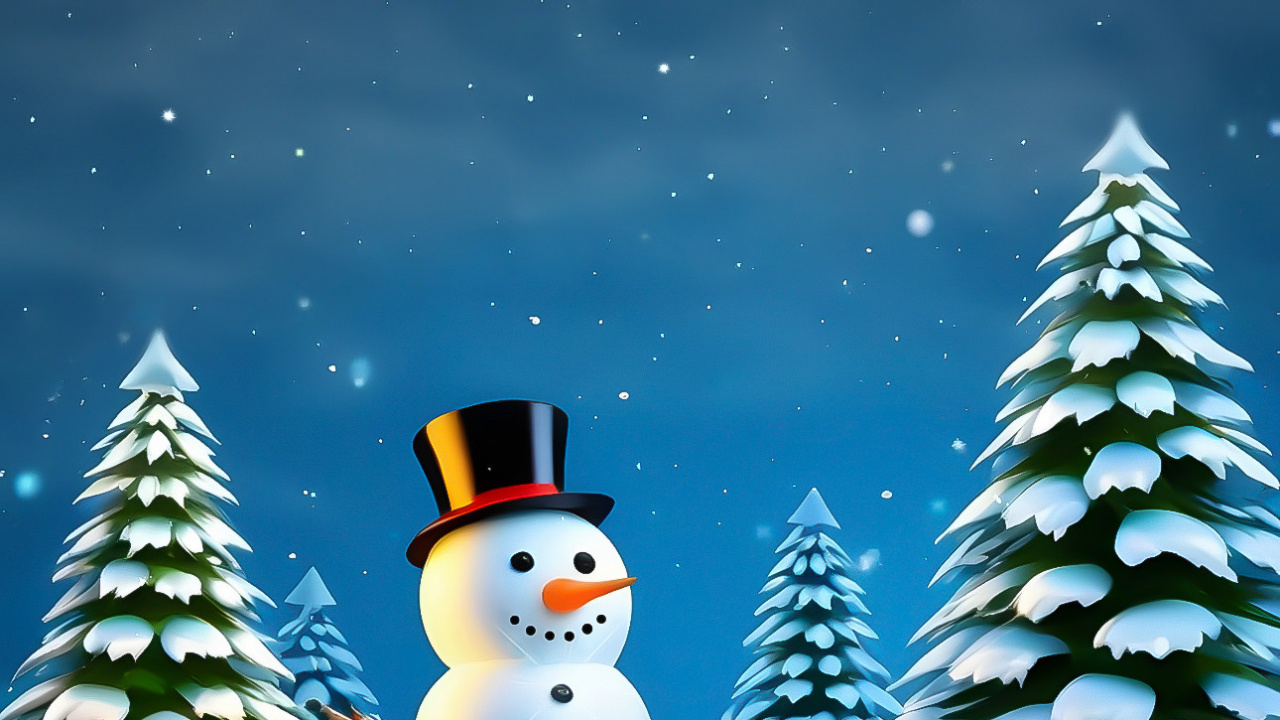 Christmas, Snowman, Snow, Light, Christmas Tree. Wallpaper in 1280x720 Resolution