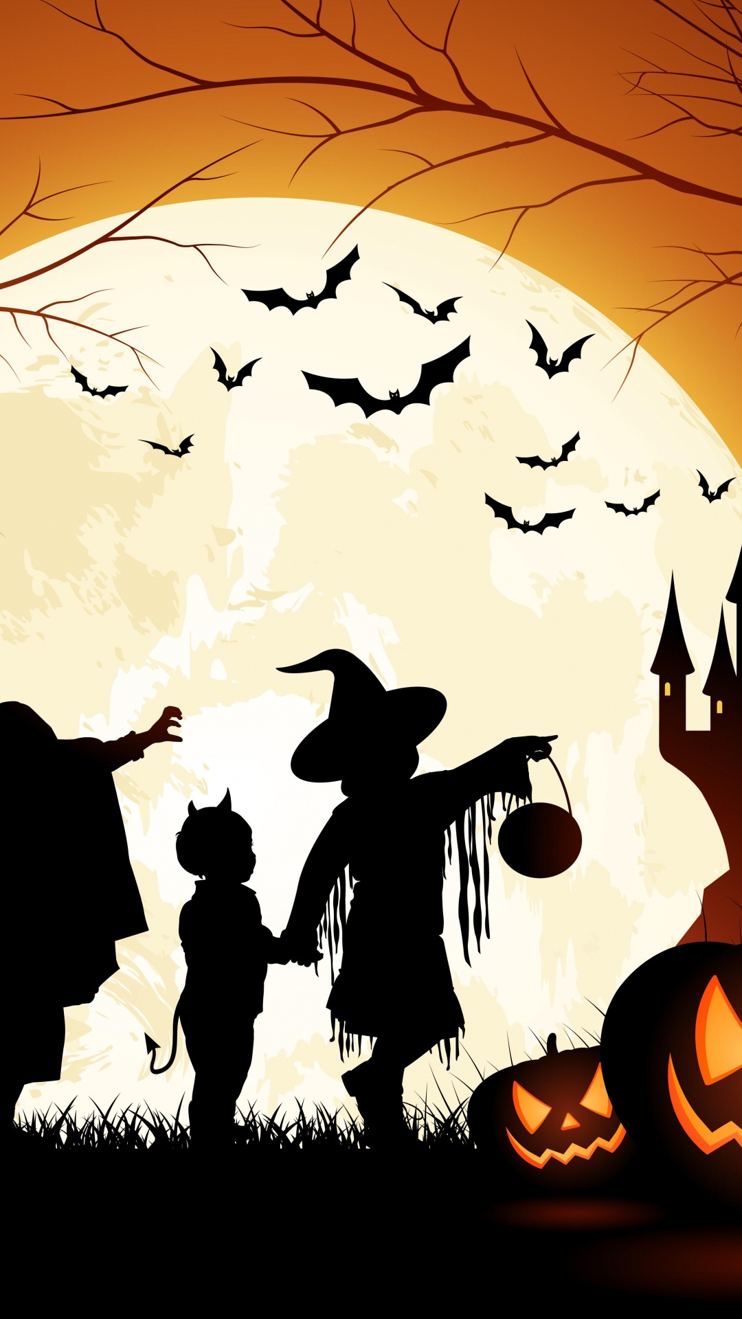 October 31, Silhouette, Art, Illustration, Shadow. Wallpaper in 1080x1920 Resolution