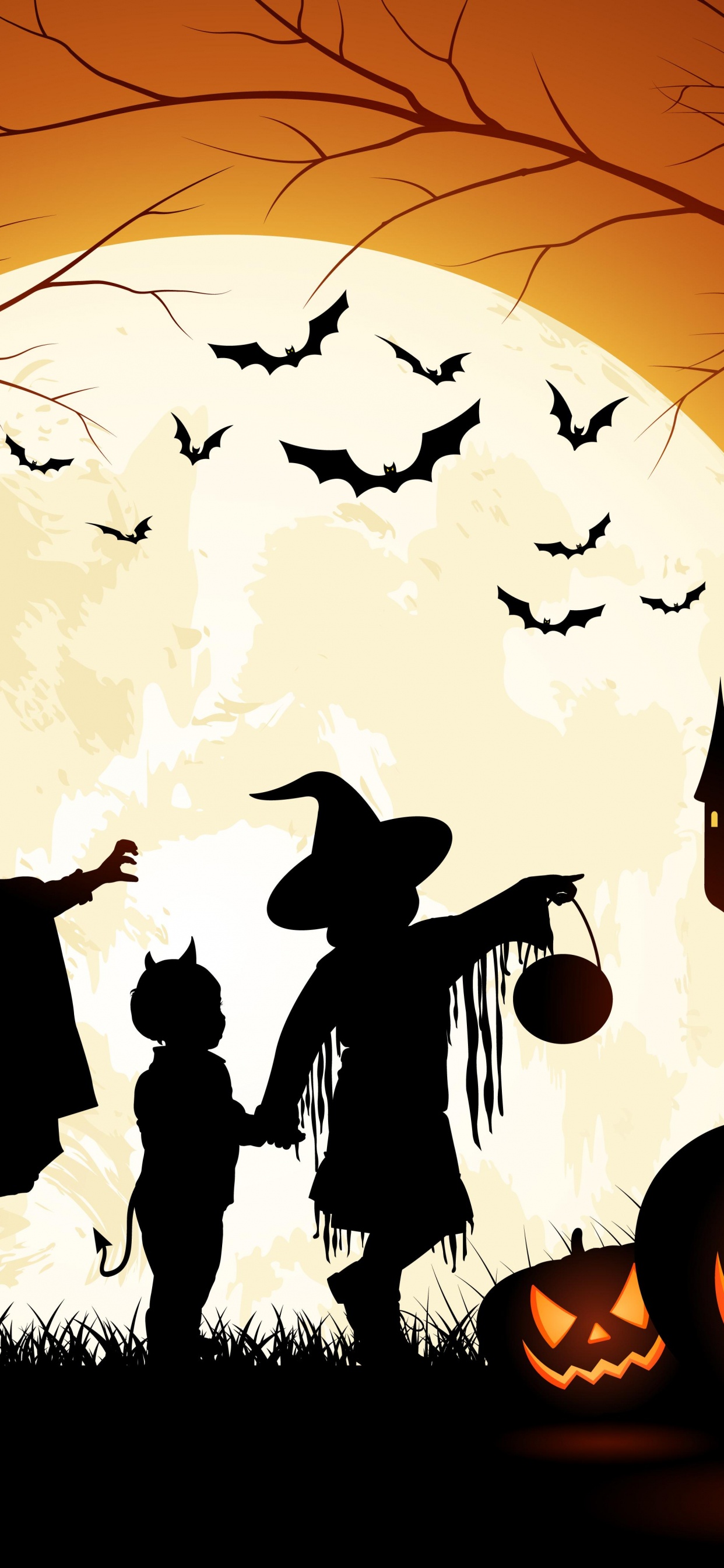 October 31, Silhouette, Art, Illustration, Shadow. Wallpaper in 1242x2688 Resolution