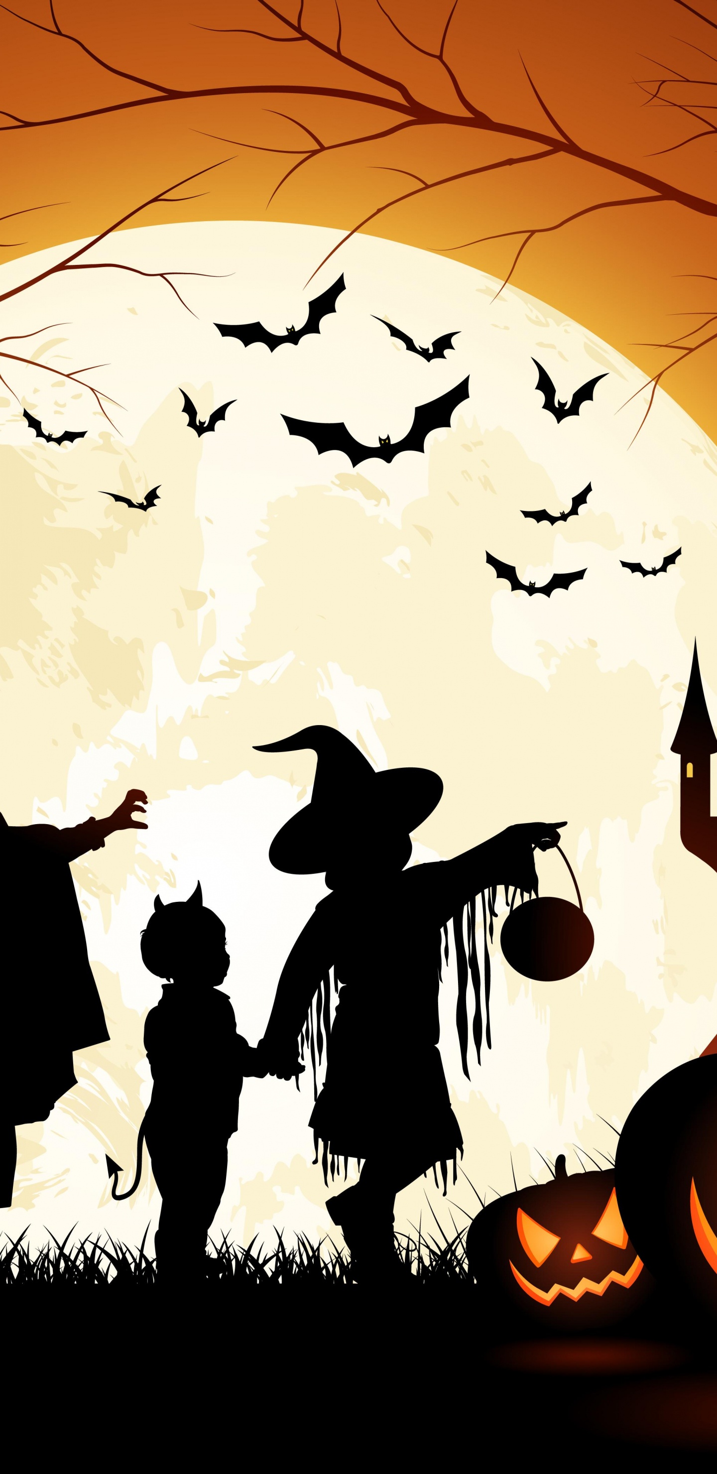 October 31, Silhouette, Art, Illustration, Shadow. Wallpaper in 1440x2960 Resolution