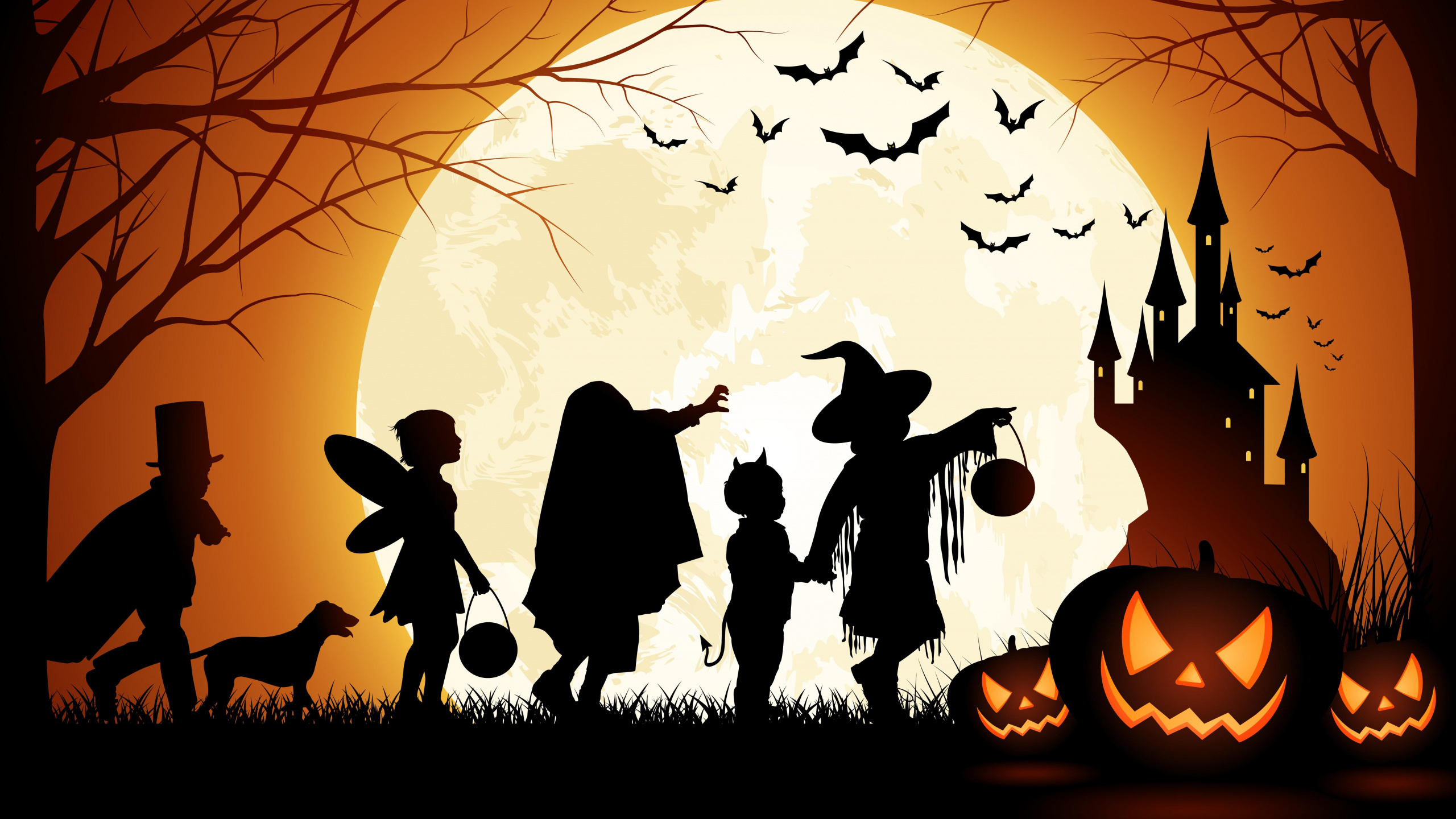 31. Oktober, Silhouette, Kunst, Illustration, Schatten. Wallpaper in 2560x1440 Resolution