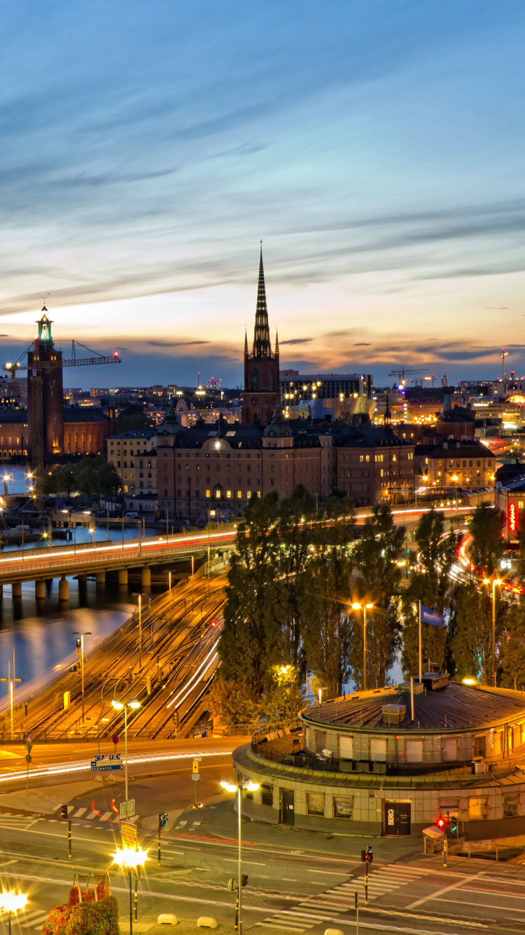 斯德哥尔摩, 城市景观, 城市, 里程碑, 晚上 壁纸 750x1334 允许