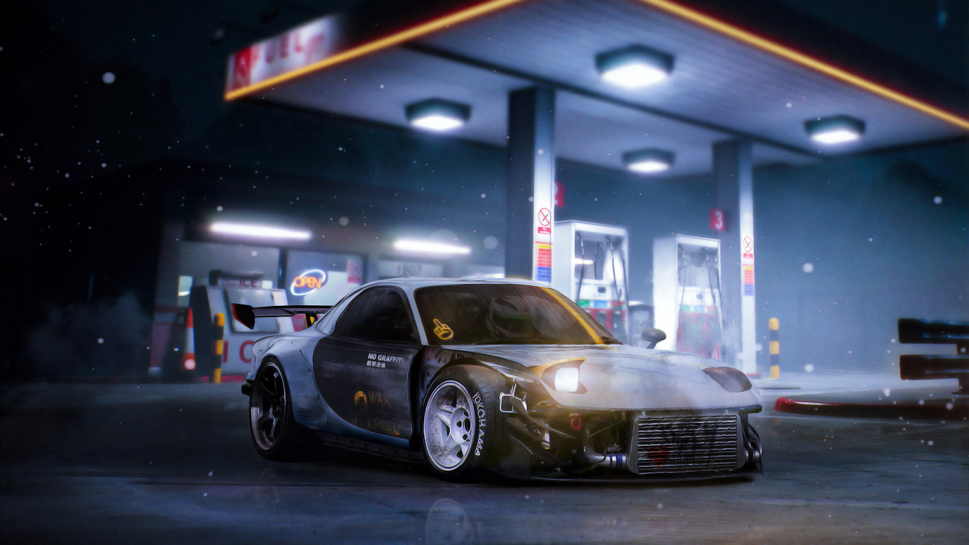 Black Sedan Parked in Front of White Building. Wallpaper in 1366x768 Resolution