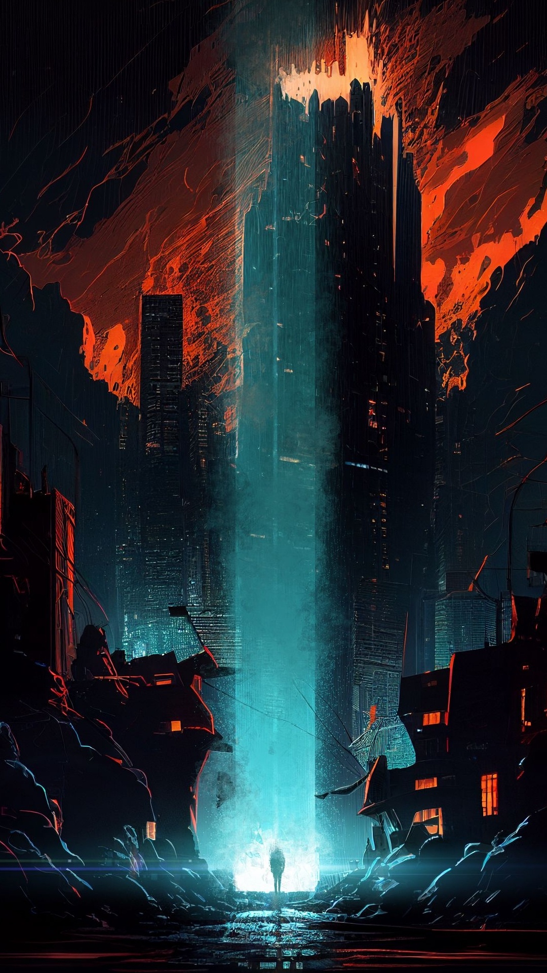 Wolkenkratzer, Visual Arts, Grafik-design, Gebäude, Atmosphäre. Wallpaper in 1080x1920 Resolution