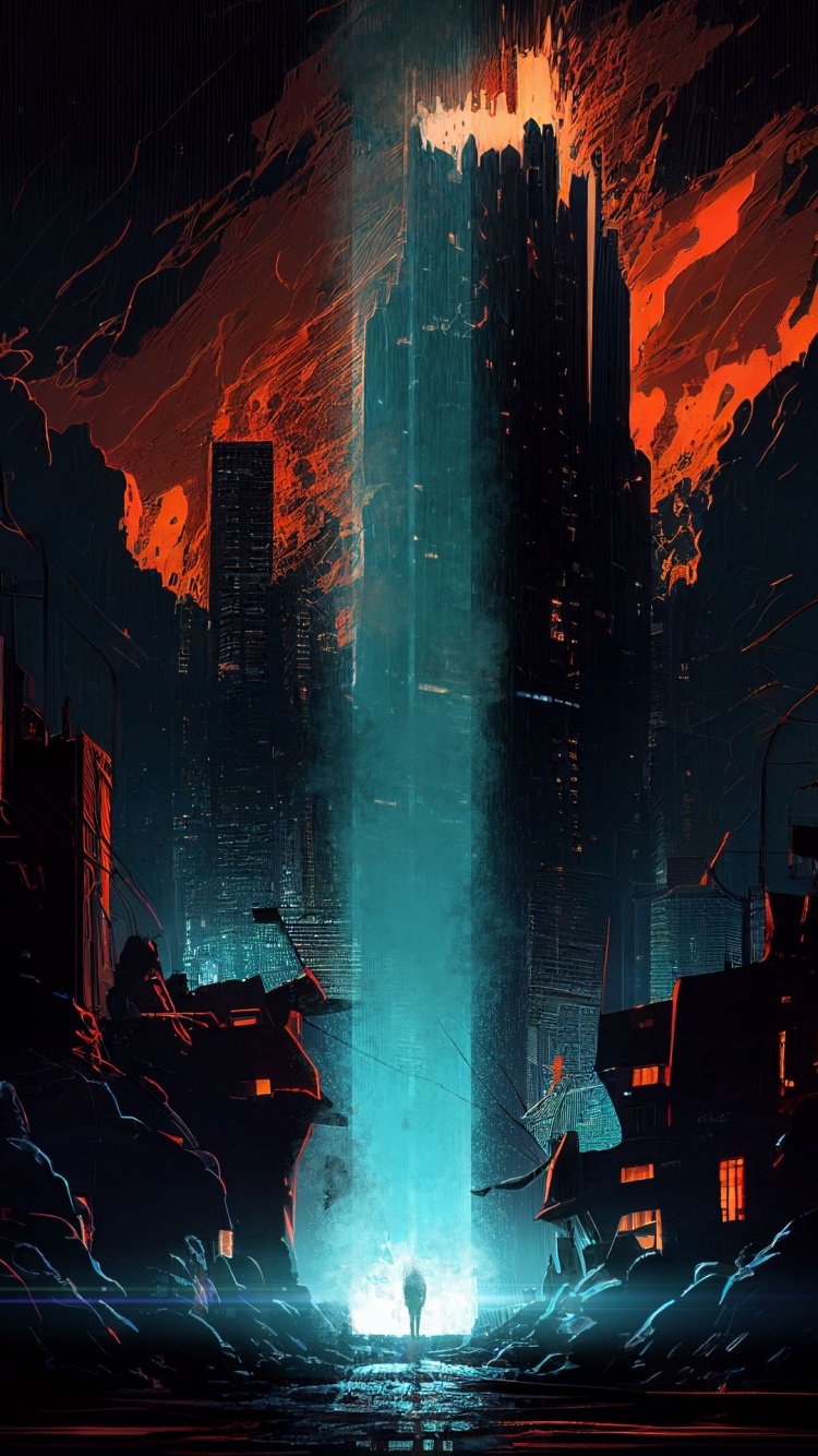 Wolkenkratzer, Visual Arts, Grafik-design, Gebäude, Atmosphäre. Wallpaper in 750x1334 Resolution