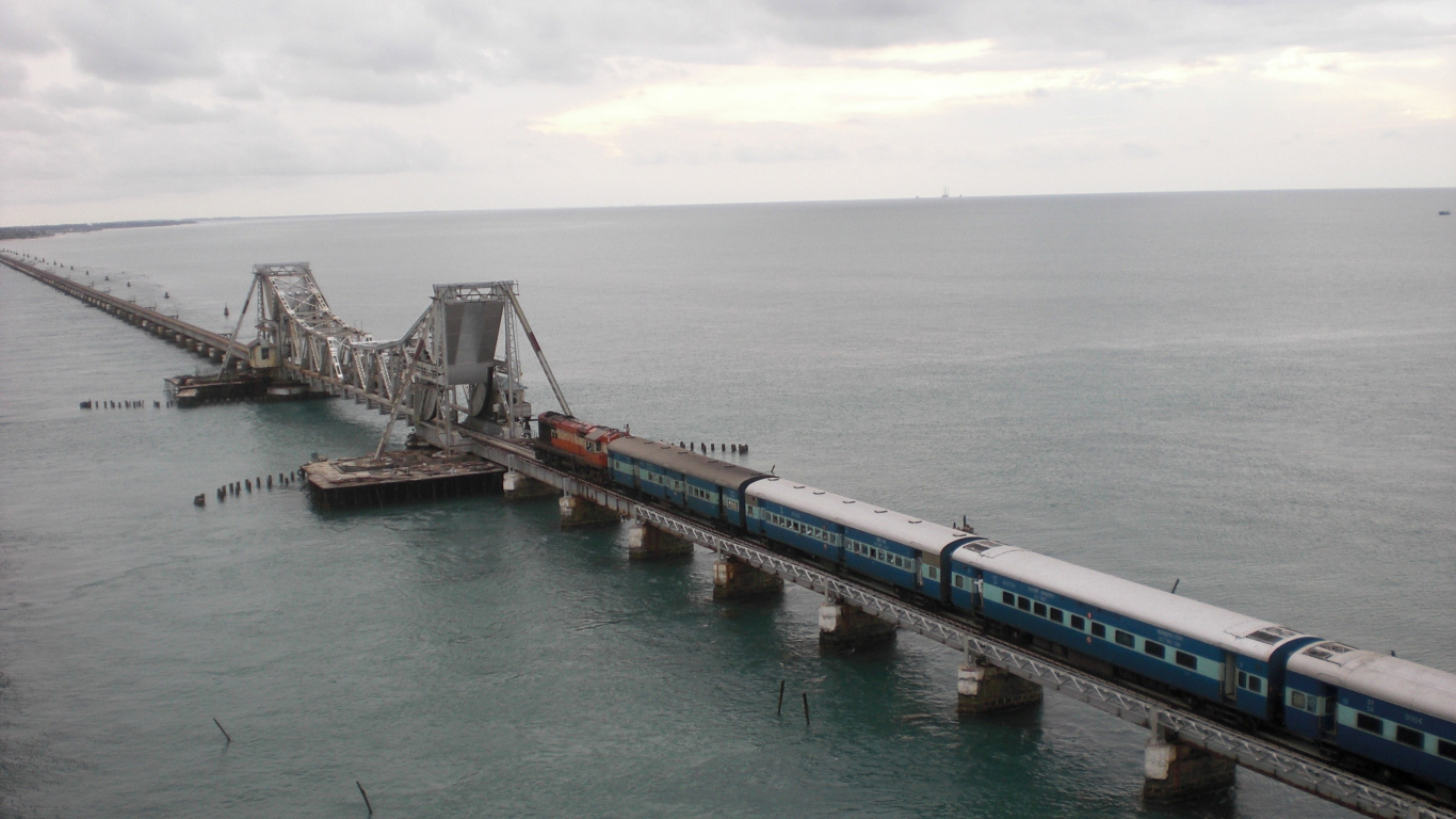 火车, 大海, 口, 水资源, Extradosed桥 壁纸 1366x768 允许