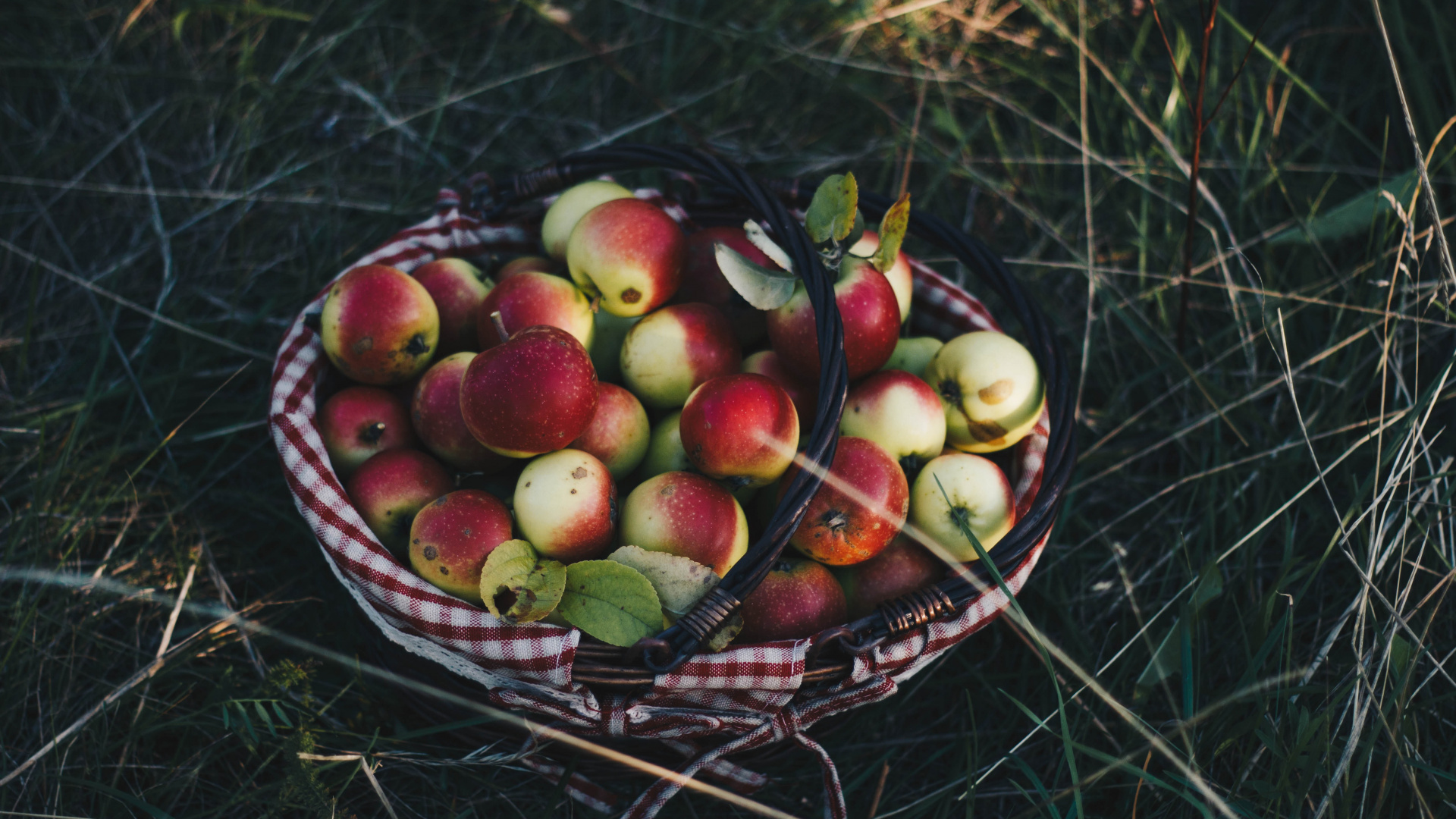 Red and Green Apples on Brown Woven Basket. Wallpaper in 1920x1080 Resolution