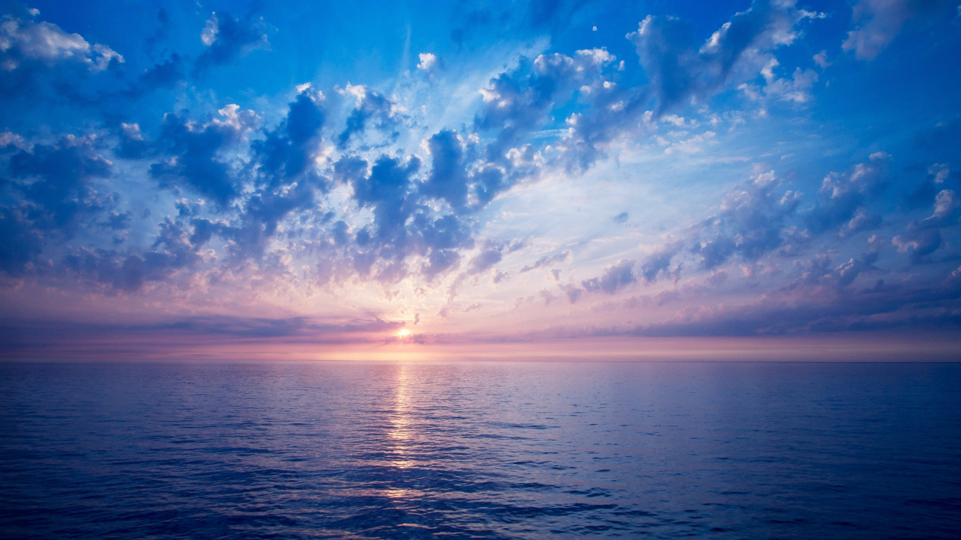Blue Sky and White Clouds Over The Sea. Wallpaper in 1366x768 Resolution