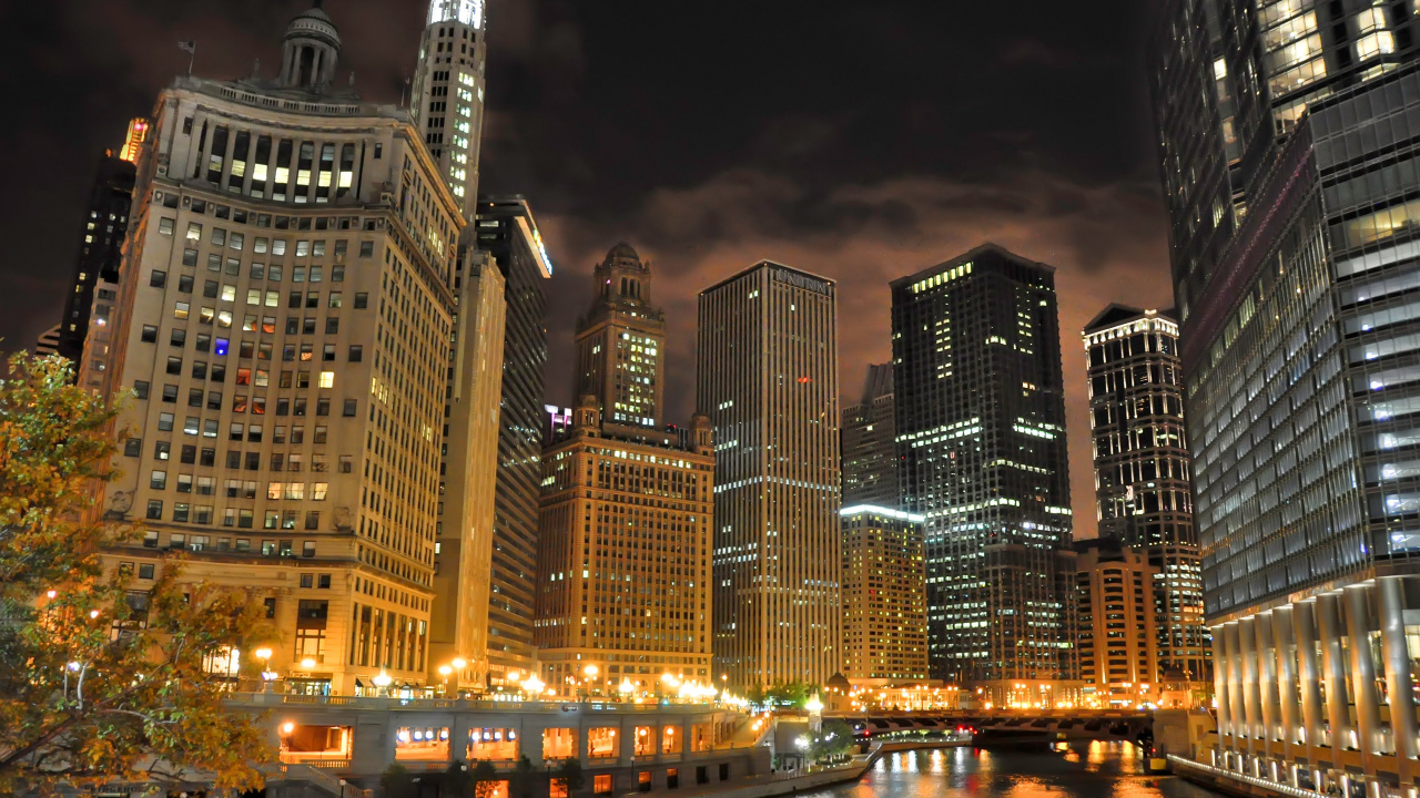 Bâtiments de la Ville Pendant la Nuit. Wallpaper in 1280x720 Resolution