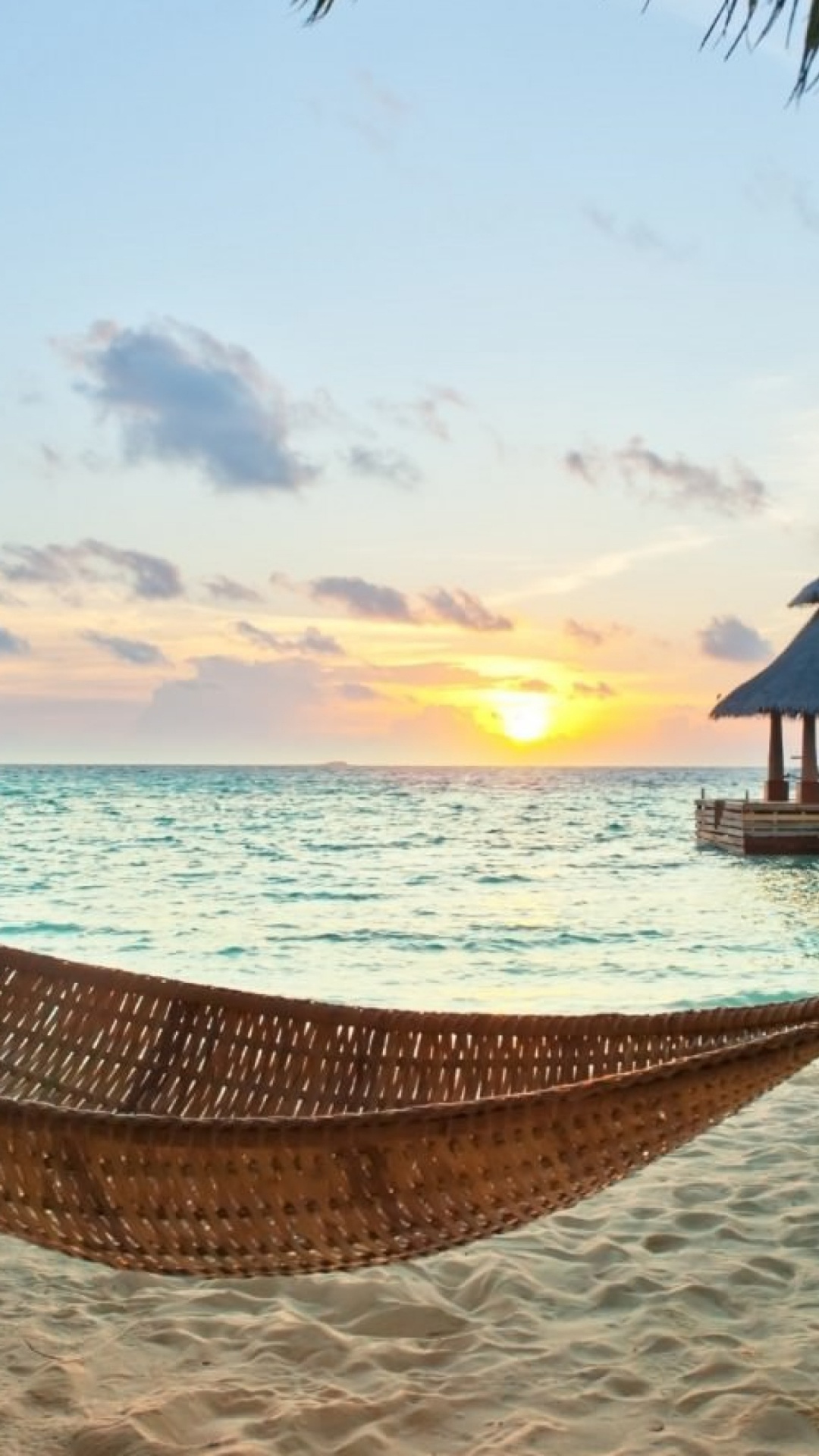 Brown Hammock on Beach During Sunset. Wallpaper in 1080x1920 Resolution