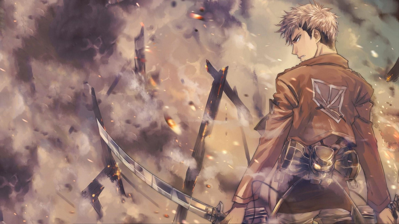 Homme en Manteau Marron Tenant un Personnage D'anime Épée. Wallpaper in 1366x768 Resolution