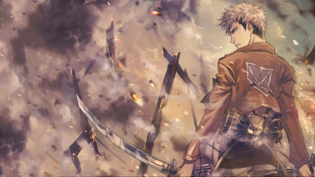 Man in Brown Coat Holding Sword Anime Character. Wallpaper in 1280x720 Resolution