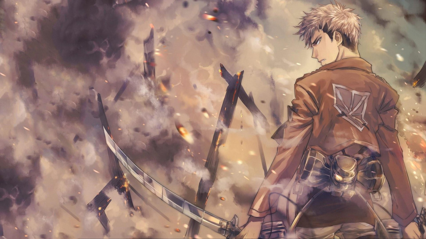 Man in Brown Coat Holding Sword Anime Character. Wallpaper in 1366x768 Resolution
