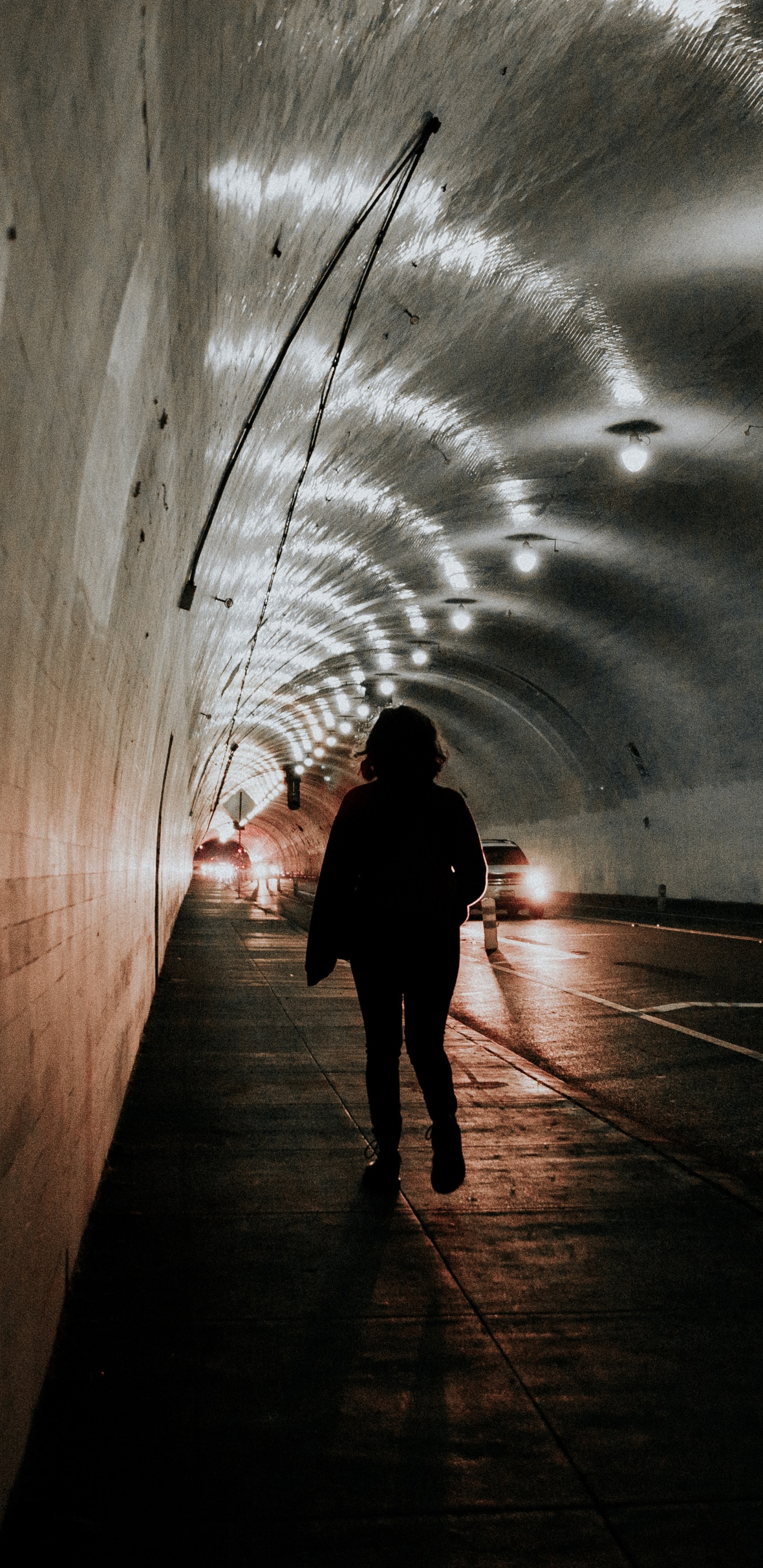 Silhouette of Person Walking on Tunnel. Wallpaper in 1440x2960 Resolution