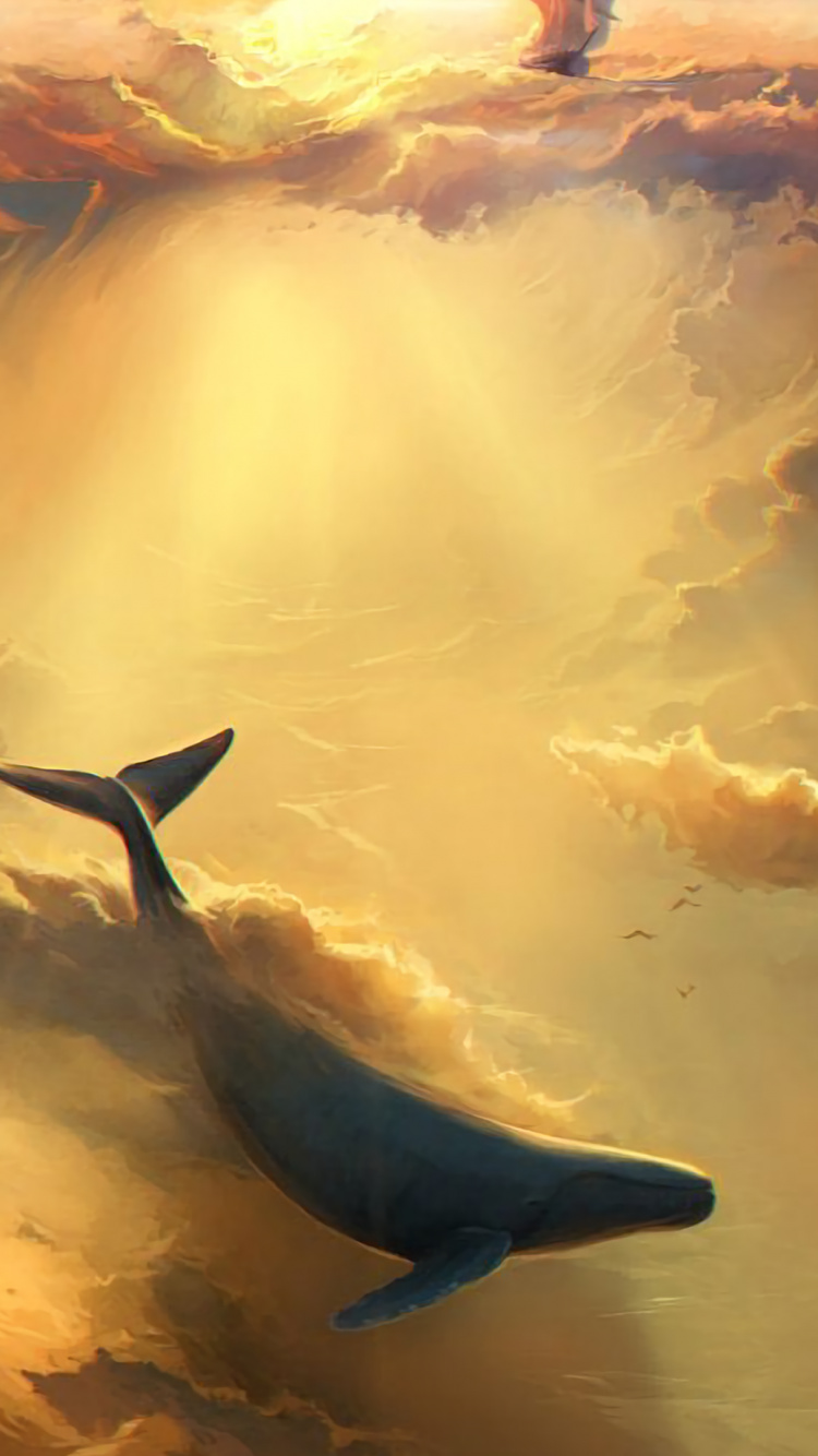 Baleine Volante, Dessin Numérique, Art, Illustration, la Peinture de Paysage. Wallpaper in 750x1334 Resolution