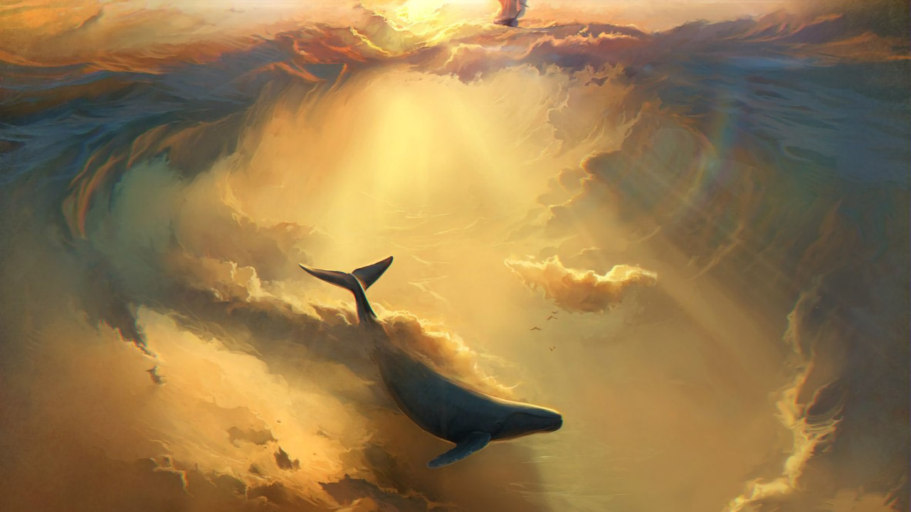 Fliegender Wal, Digitale Zeichnung, Whales, Malerei, Kunst. Wallpaper in 1280x720 Resolution
