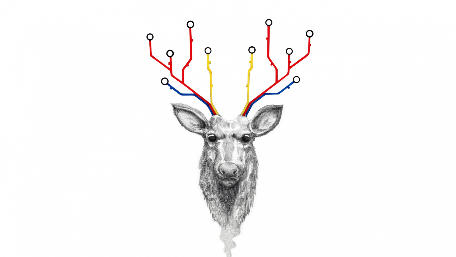 Cerf Gris Avec Illustration Coeur Rouge. Wallpaper in 1920x1080 Resolution