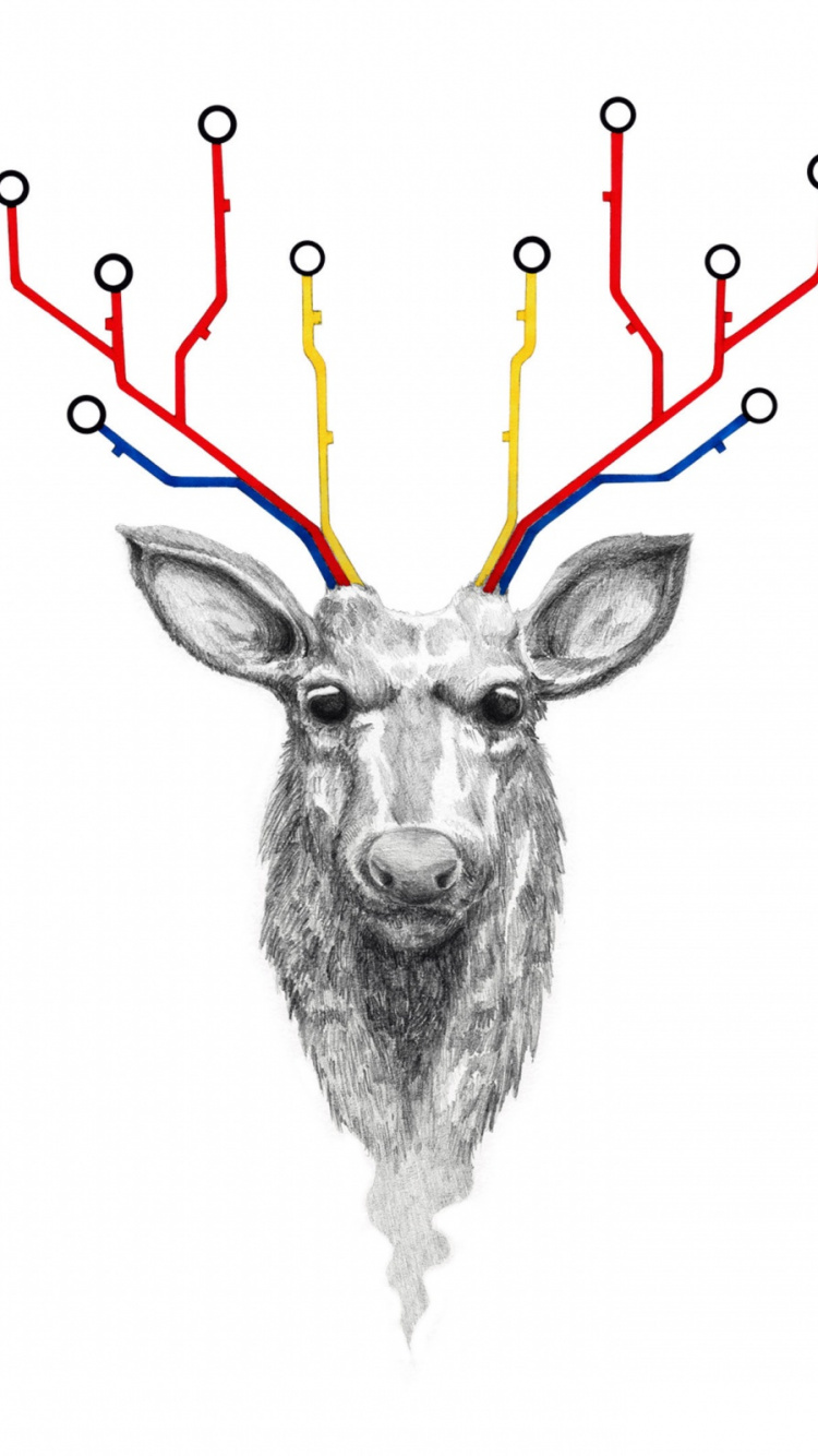 Cerf Gris Avec Illustration Coeur Rouge. Wallpaper in 750x1334 Resolution
