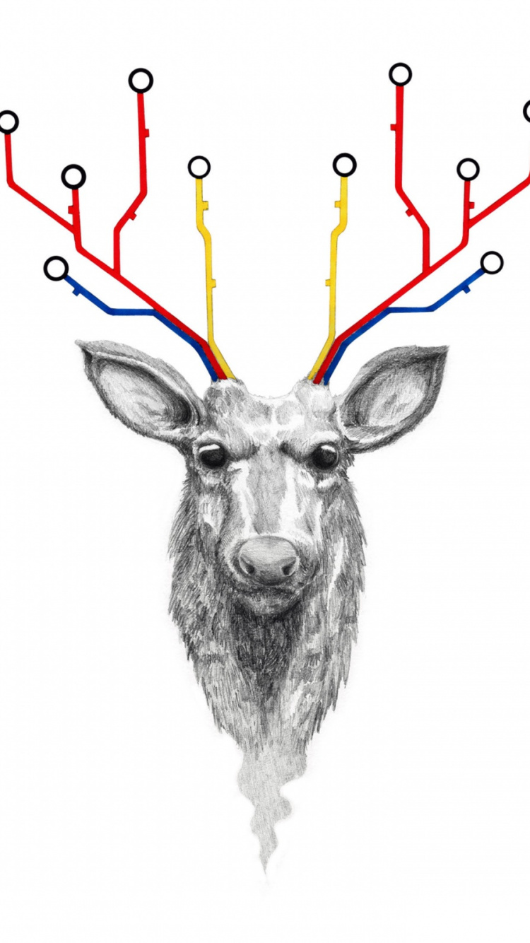 Gray Deer With Red Heart Illustration. Wallpaper in 750x1334 Resolution