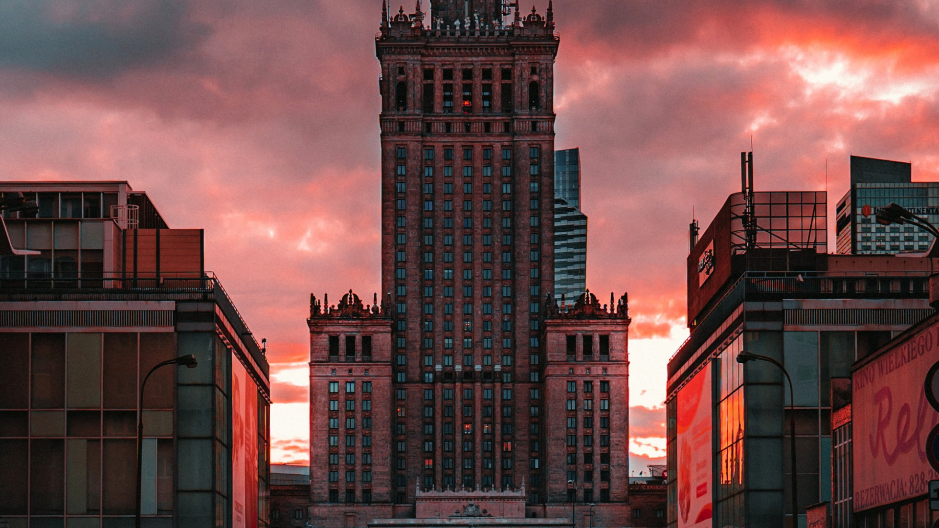 Warsaw University Library, Palace of Culture and Science, Polish Language, Cloud, Atmosphere. Wallpaper in 1920x1080 Resolution