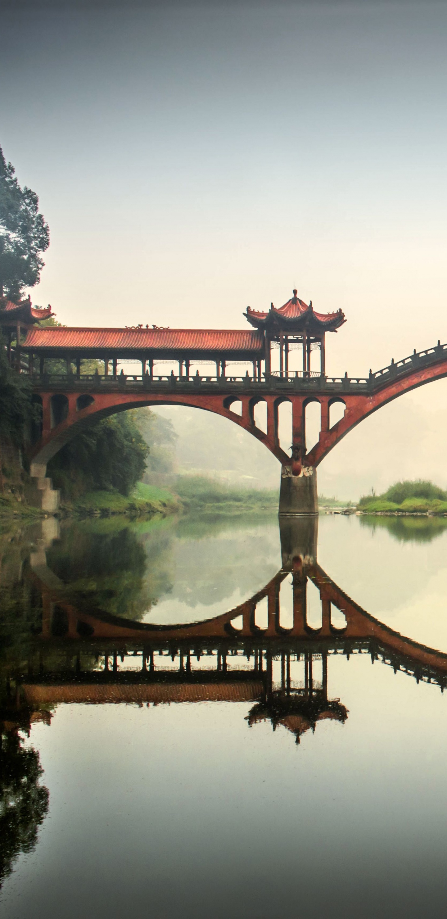 Brown Bridge Over Body of Water. Wallpaper in 1440x2960 Resolution