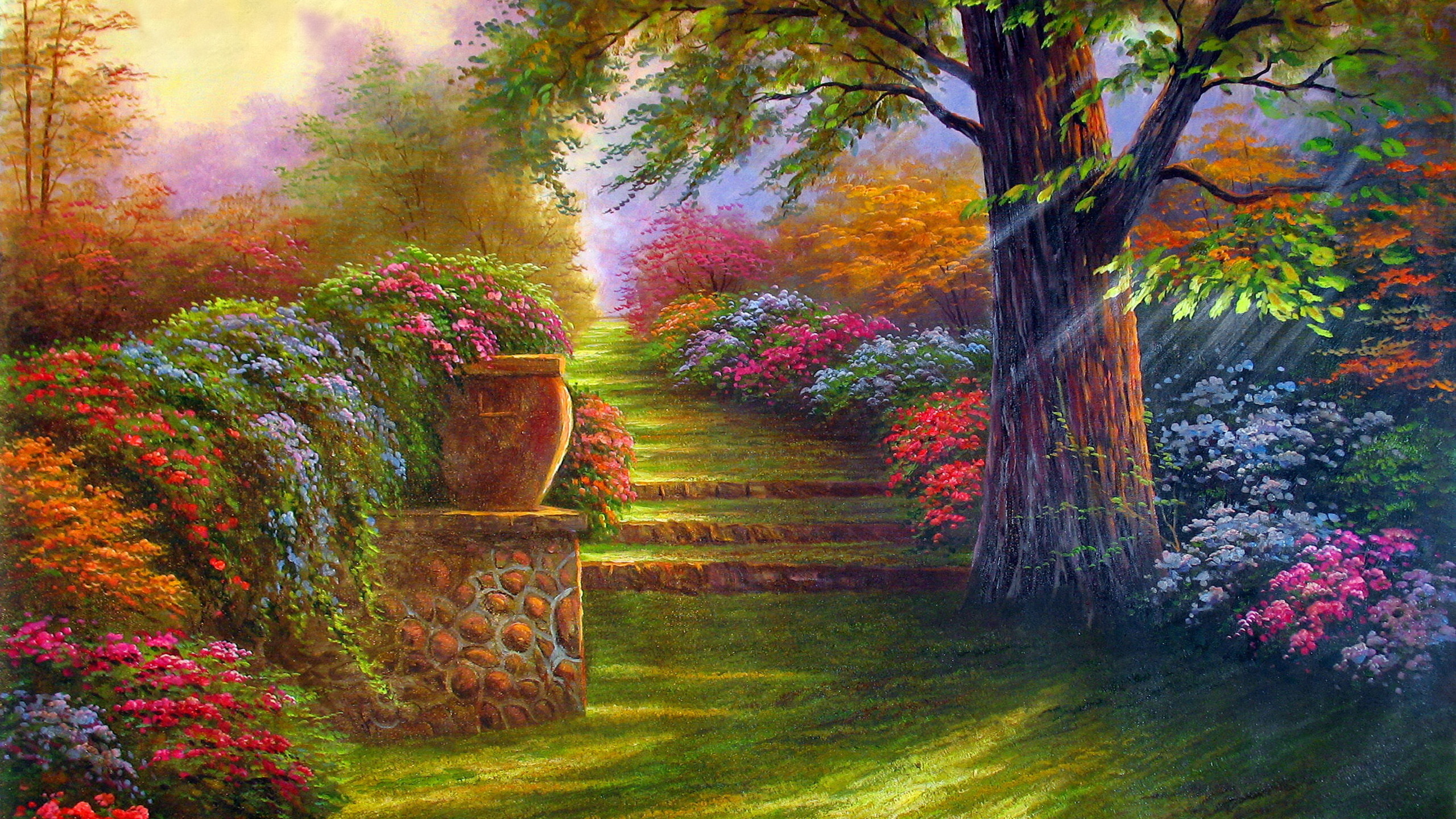 花花园, 花园, 性质, 弹簧, 阳光 壁纸 2560x1440 允许