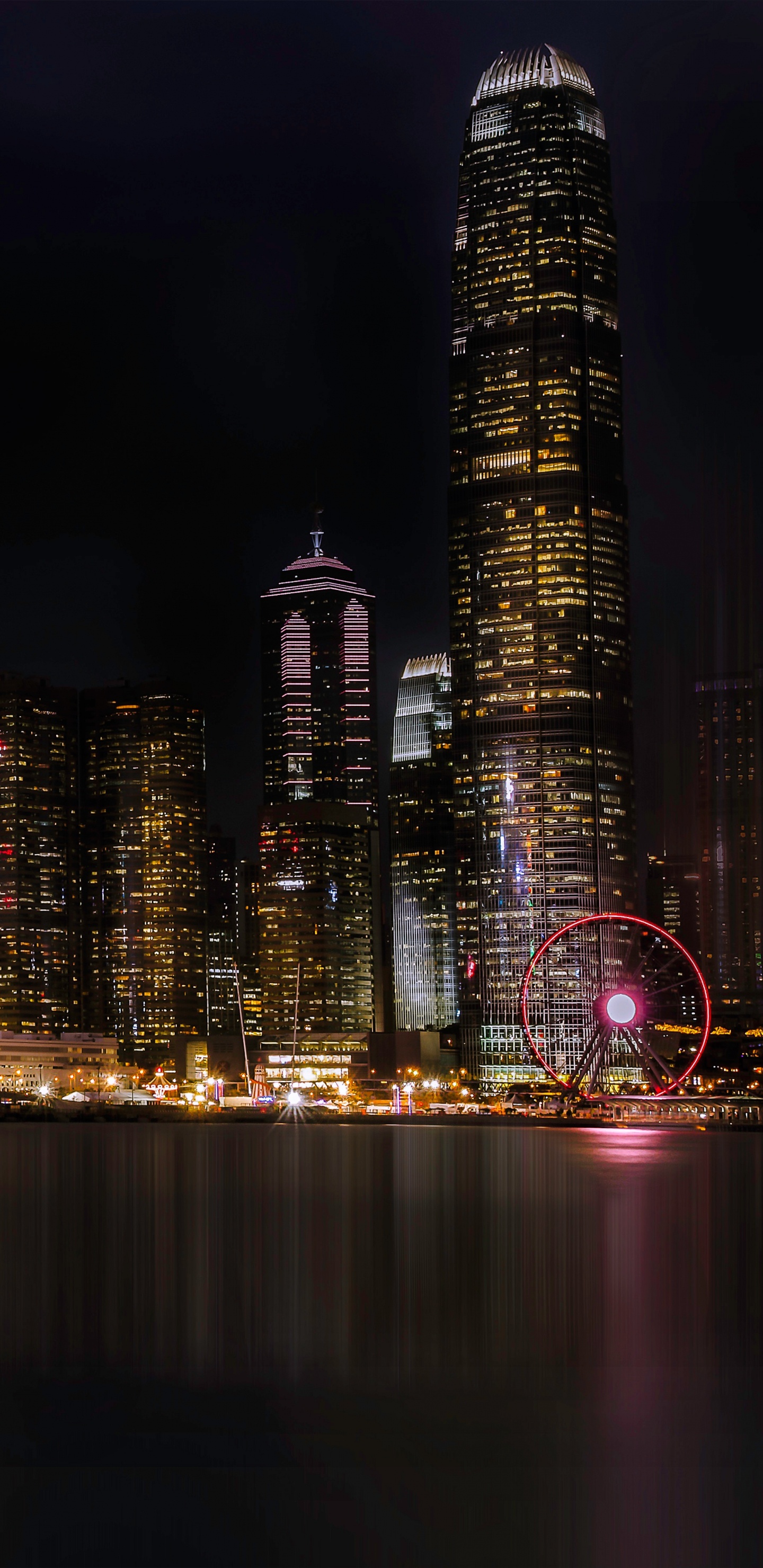 Skyline Der Stadt Bei Nacht Night. Wallpaper in 1440x2960 Resolution