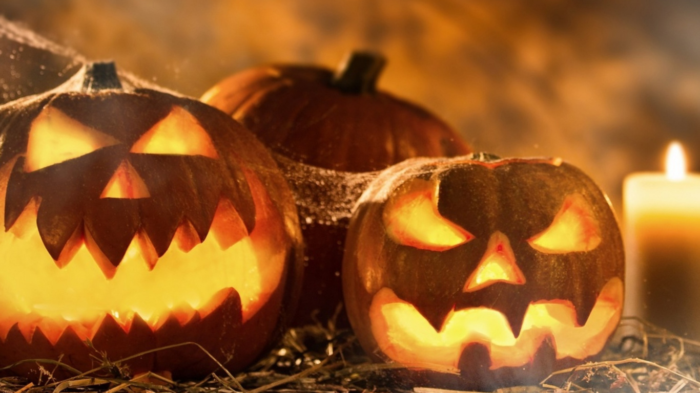 Jack o Lantern, Flamme, Licht, Himmel, Atmosphäre. Wallpaper in 1366x768 Resolution