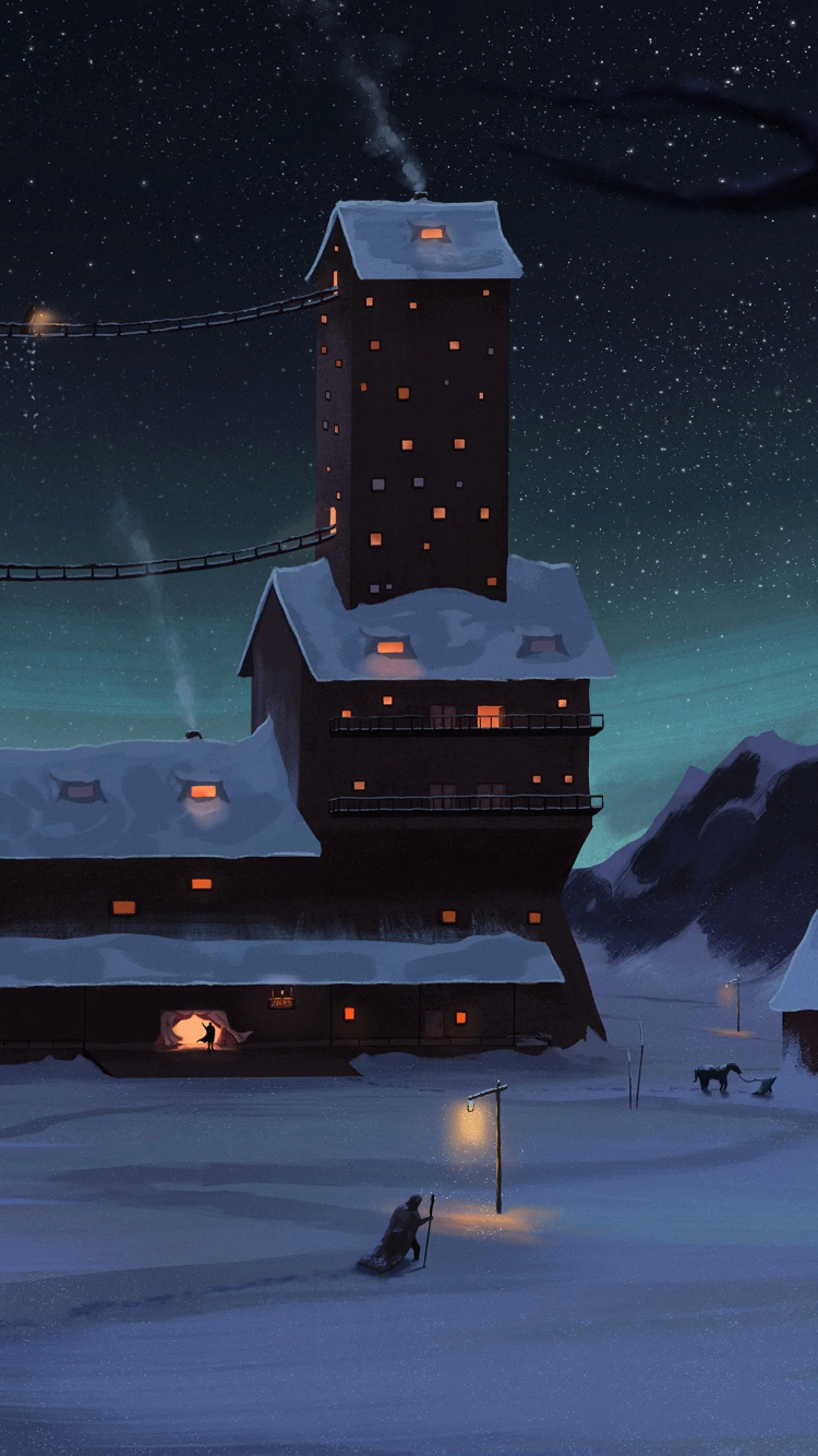 Nieve, Arte, Dibujo, Ambiente, Pendiente. Wallpaper in 750x1334 Resolution