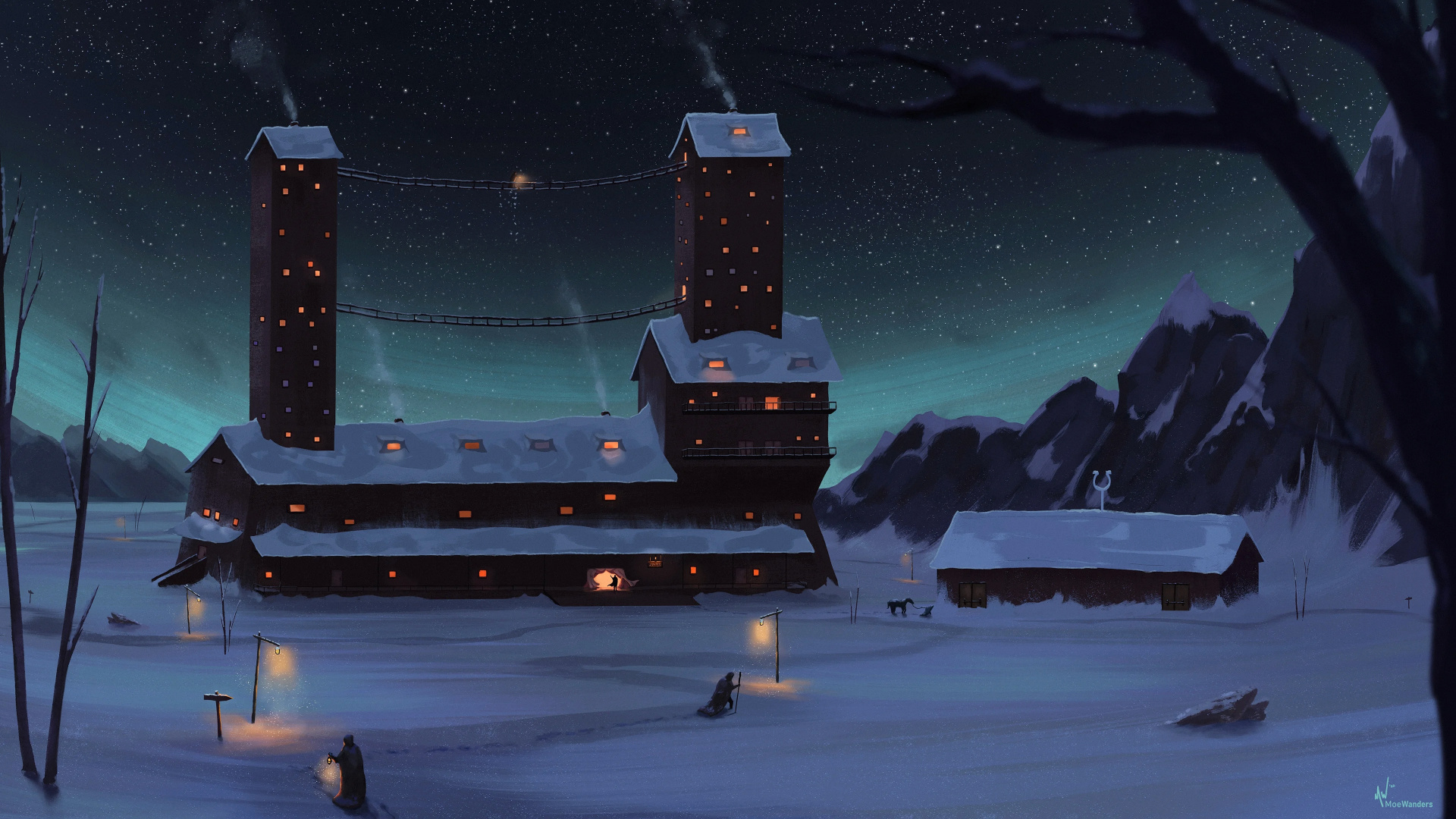 Snow, Art, Drawing, Atmosphere, Tree. Wallpaper in 1920x1080 Resolution