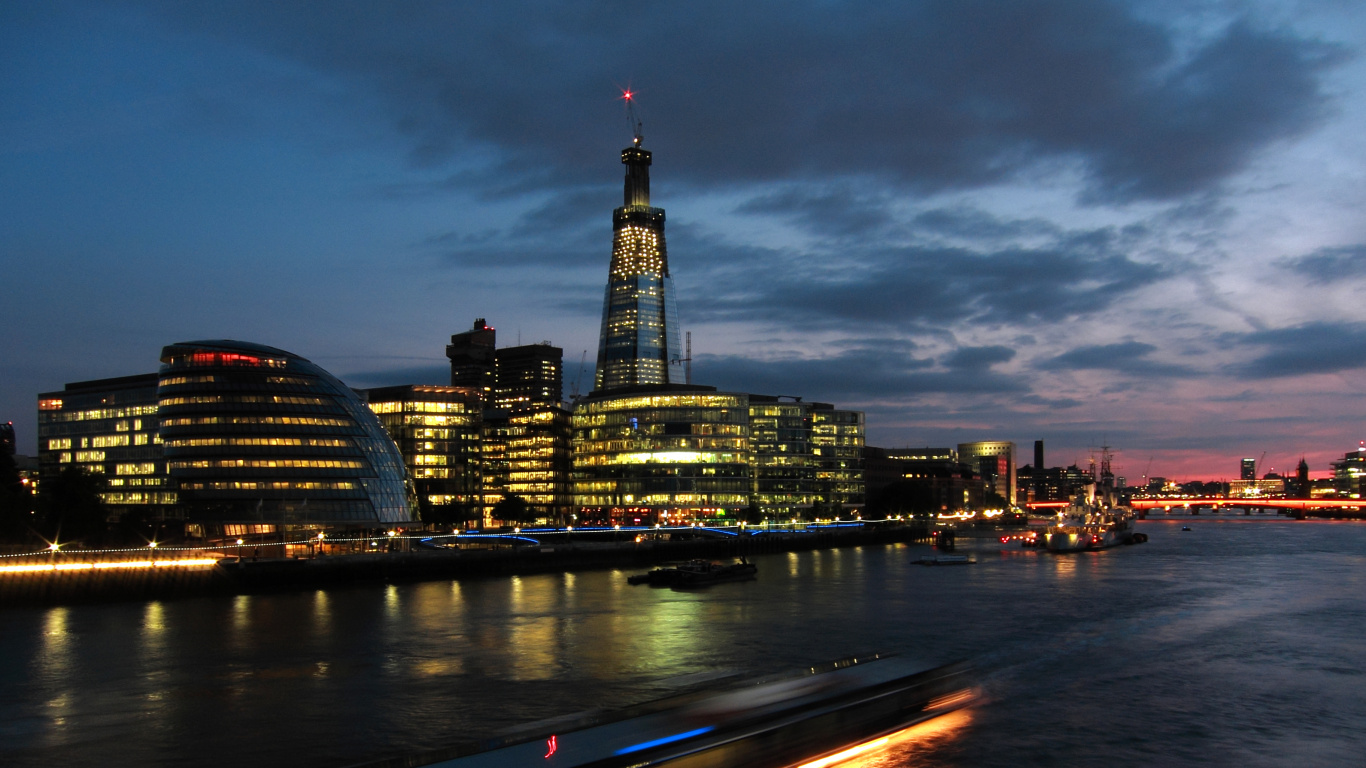 City Skyline During Night Time. Wallpaper in 1366x768 Resolution