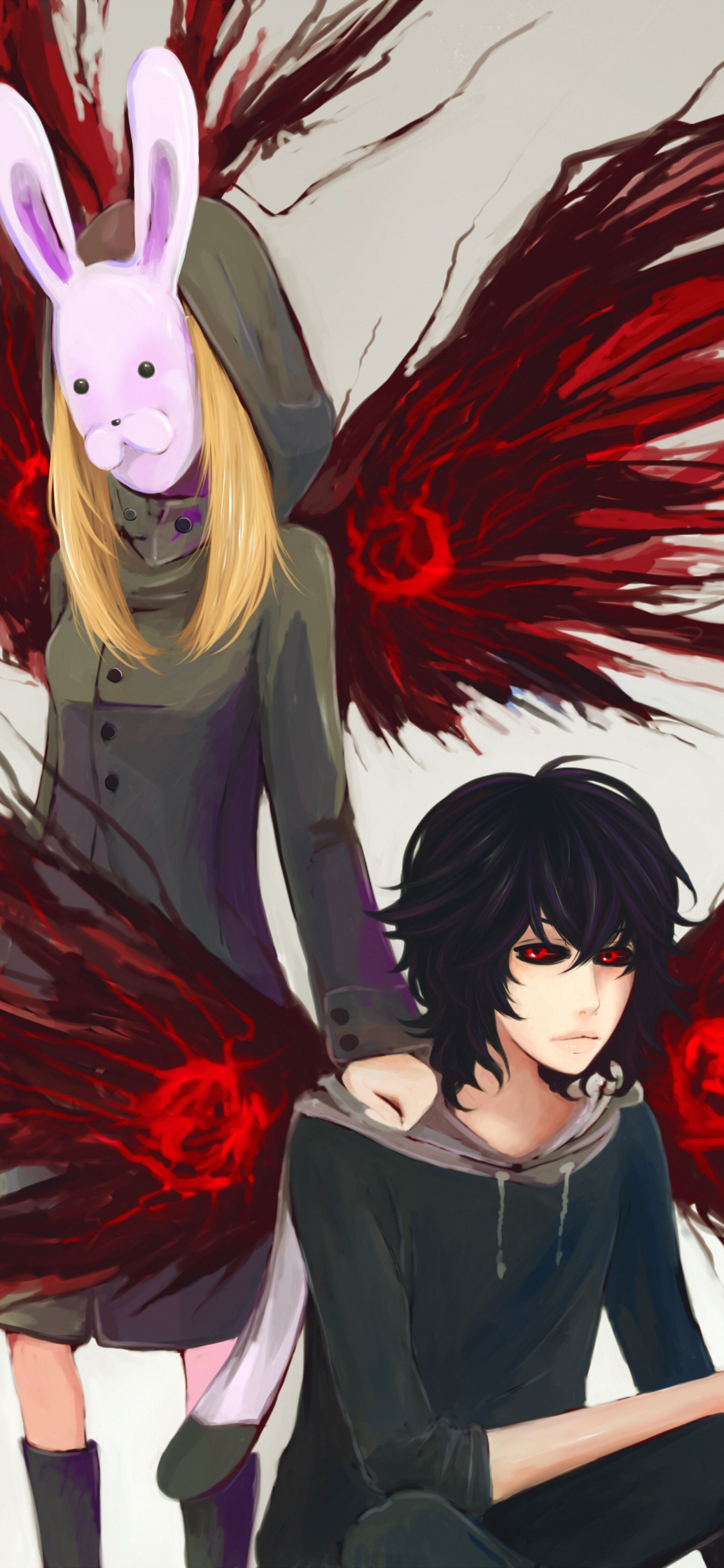 Femme en Robe Noire et Rouge Personnage D'anime. Wallpaper in 1125x2436 Resolution