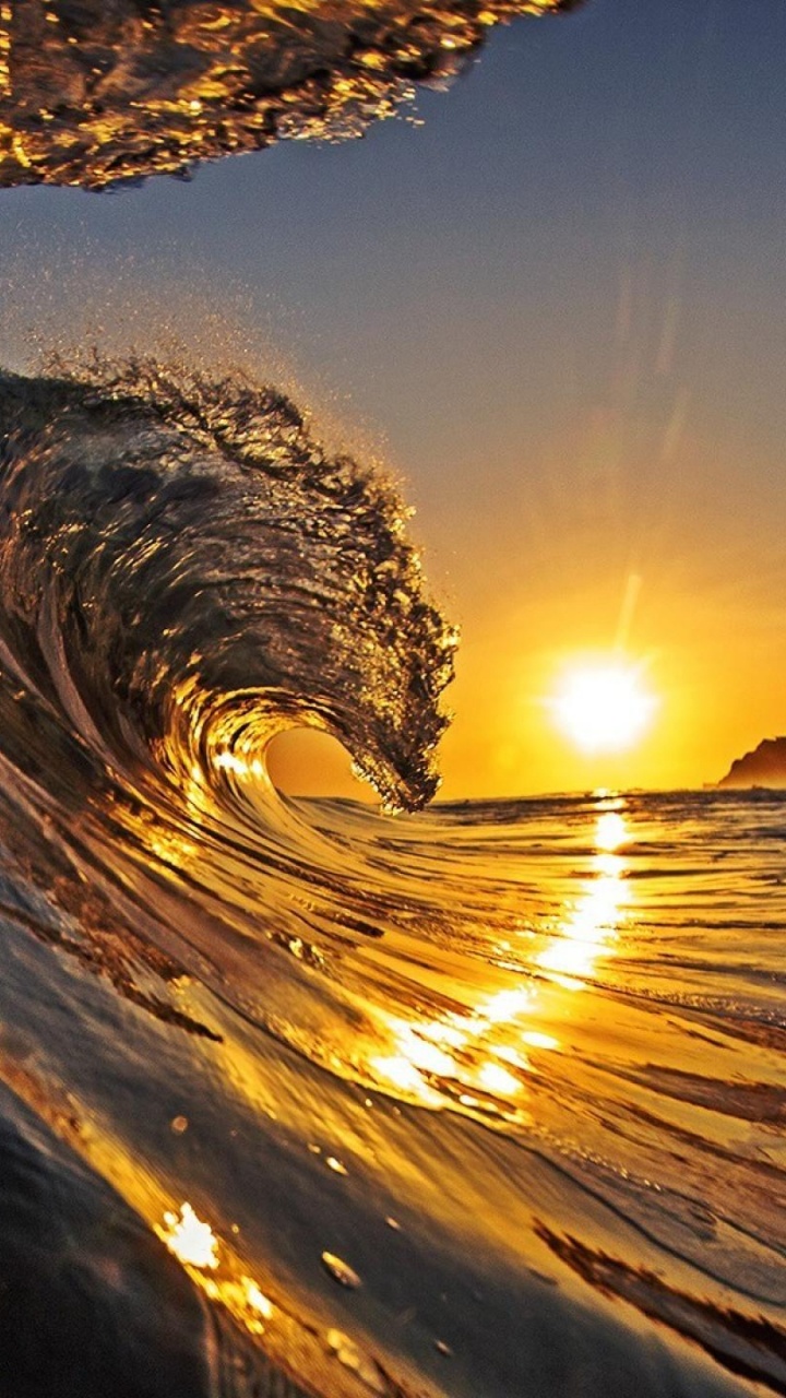 Fotografía de Lapso de Tiempo de la Onda de Agua Durante la Puesta de Sol. Wallpaper in 720x1280 Resolution