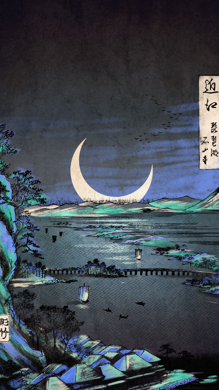 平板电脑, 气氛, Crescent, 月亮, 艺术 壁纸 750x1334 允许