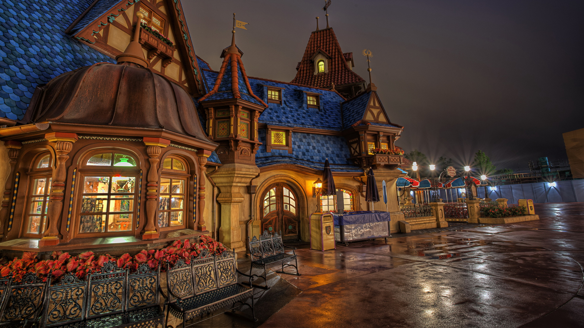 Bâtiment en Béton Marron et Blanc Pendant la Nuit. Wallpaper in 1920x1080 Resolution