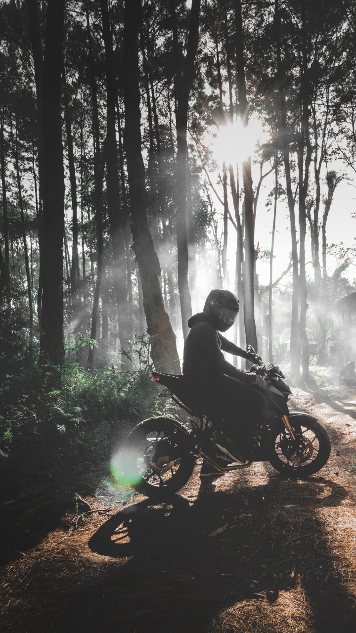 Man Riding Moto en Forêt Pendant la Journée. Wallpaper in 720x1280 Resolution