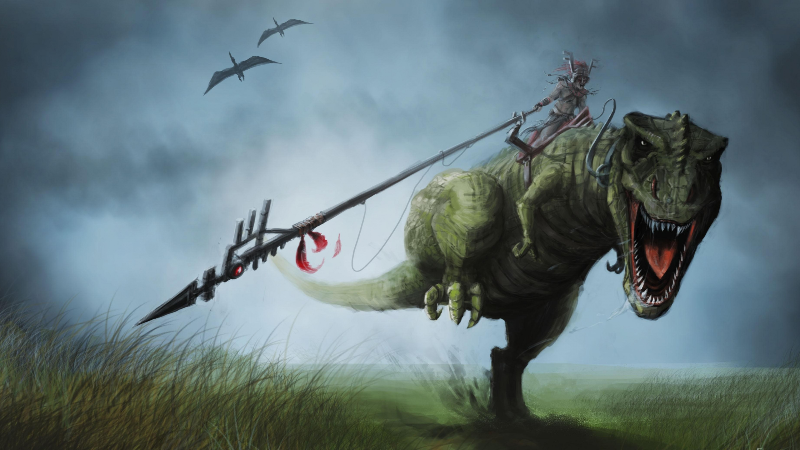 Green Dragon Statue on Green Grass Field. Wallpaper in 2560x1440 Resolution