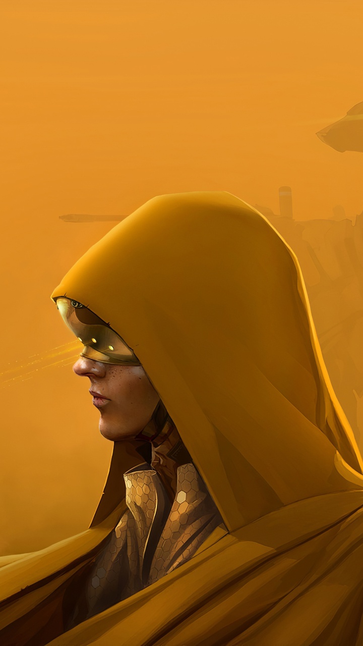 Woman in Yellow Hijab Standing on Desert During Sunset. Wallpaper in 720x1280 Resolution