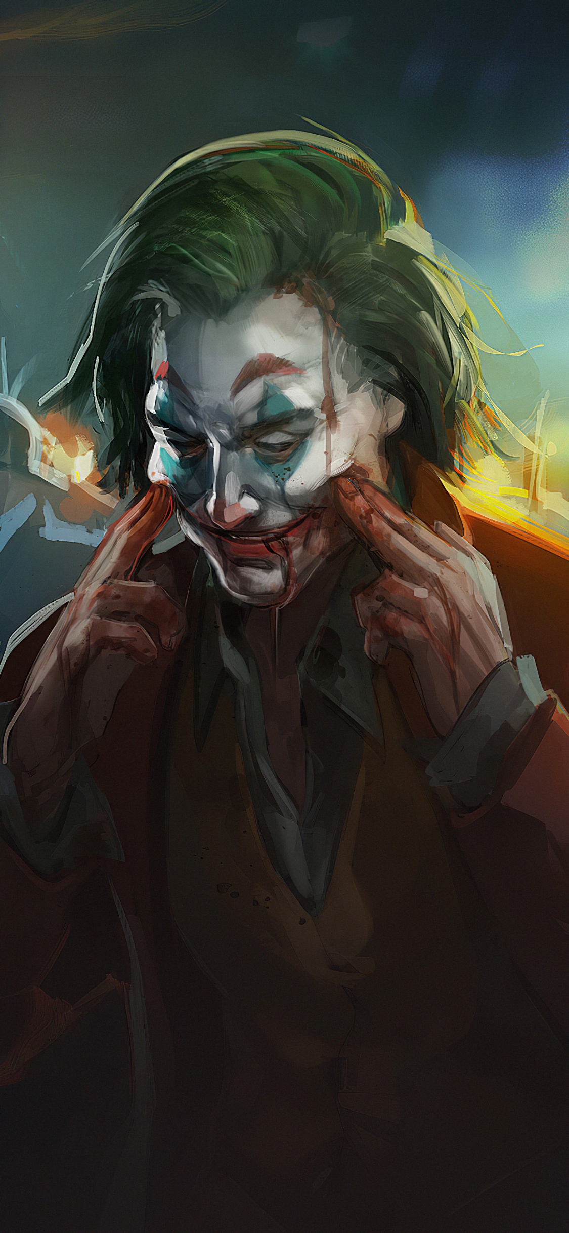 Femme en Manteau Rouge Aux Cheveux Verts. Wallpaper in 1125x2436 Resolution