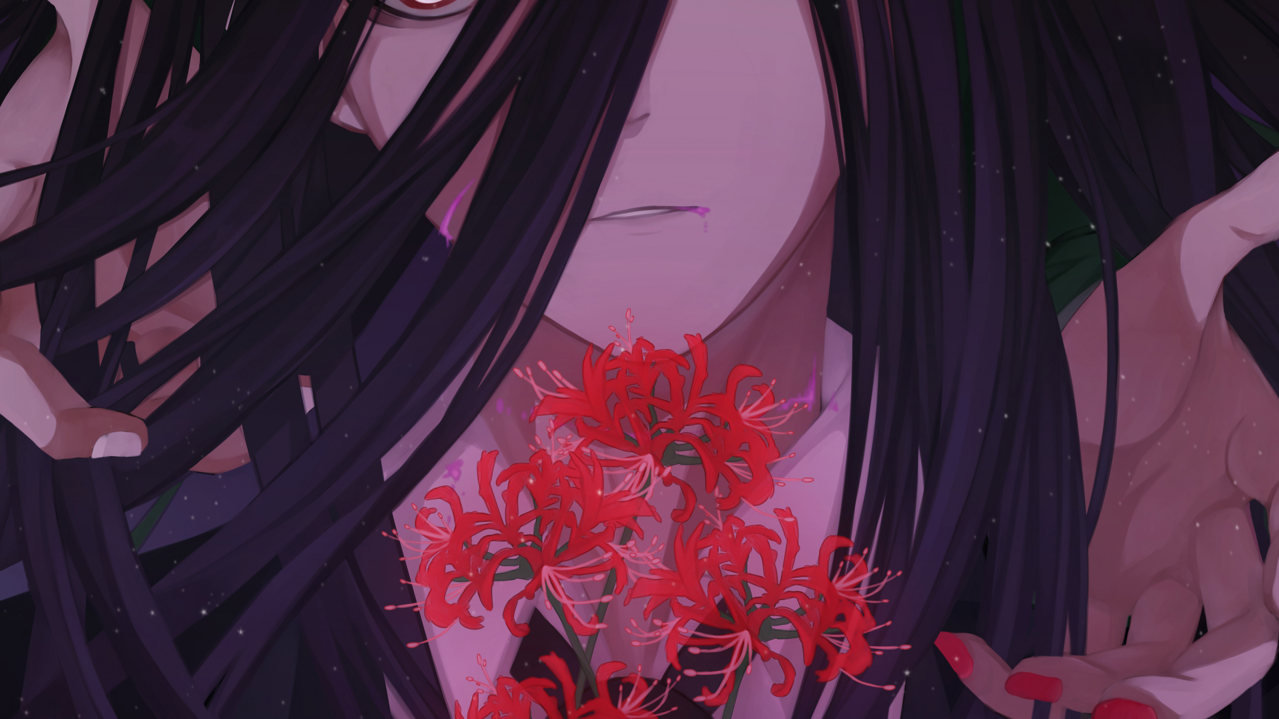 Feuilles Rouges et Vertes Sur Mur Rose. Wallpaper in 2560x1440 Resolution