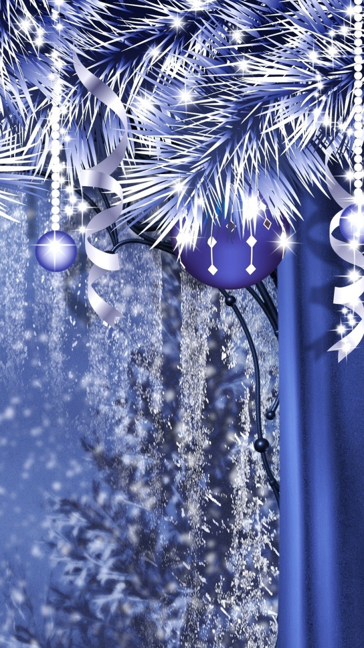 Nouvelle Année, Le Jour De Noël, Blue, Famille Des Pins, Gel. Wallpaper in 720x1280 Resolution