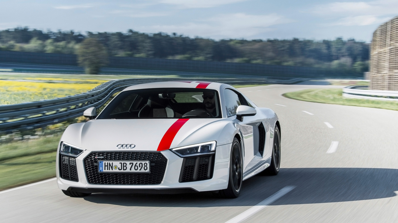 White and Black Audi r 8 on Road During Daytime. Wallpaper in 1366x768 Resolution