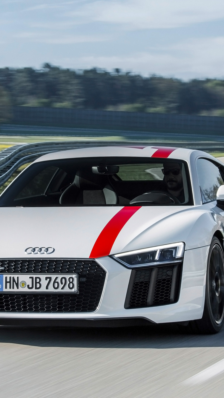 White and Black Audi r 8 on Road During Daytime. Wallpaper in 750x1334 Resolution