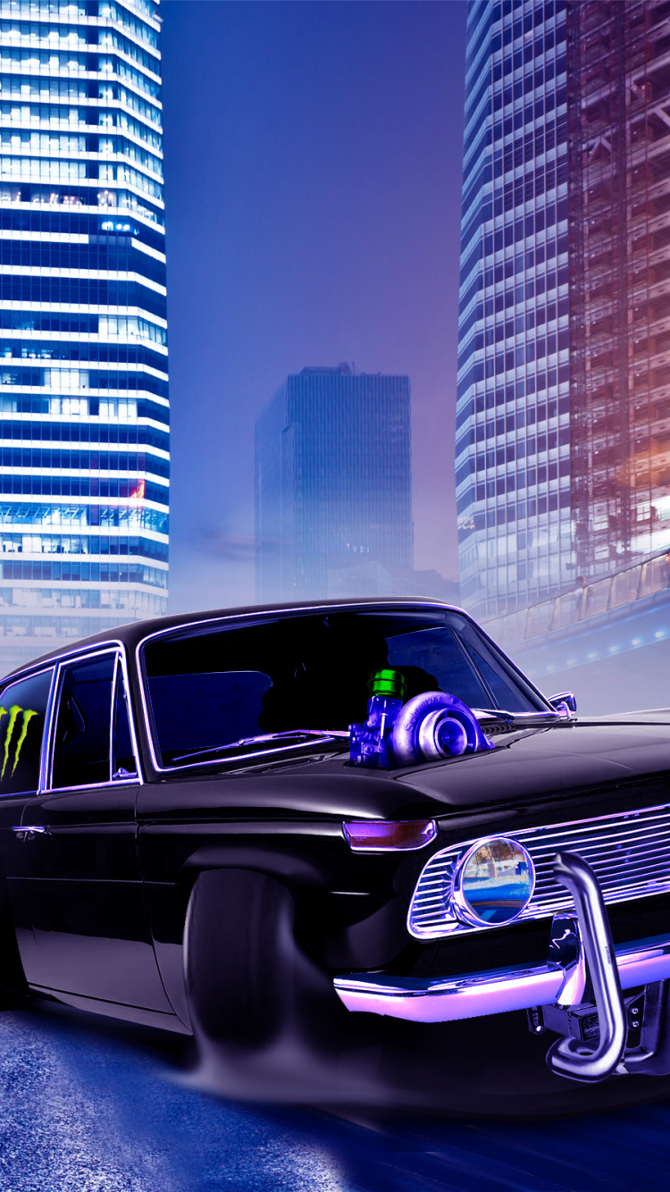 Chevrolet Camaro Blanco y Negro en la Carretera. Wallpaper in 750x1334 Resolution