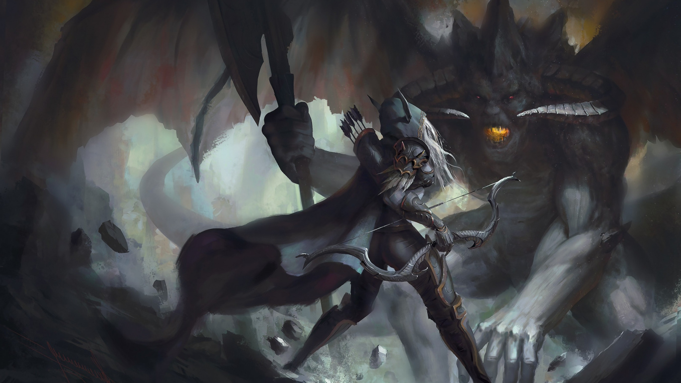 Warcraft Iii Reign of Chaos, Mundo de Warcraft, Sylvanas Brisaveloz, Demonio, Criatura Mítica. Wallpaper in 1366x768 Resolution