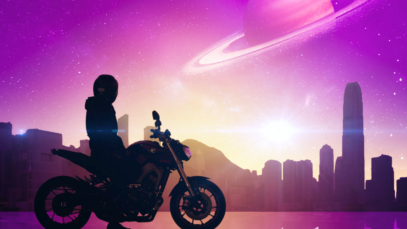 Homme Monté Sur Moto Pendant la Nuit. Wallpaper in 1366x768 Resolution