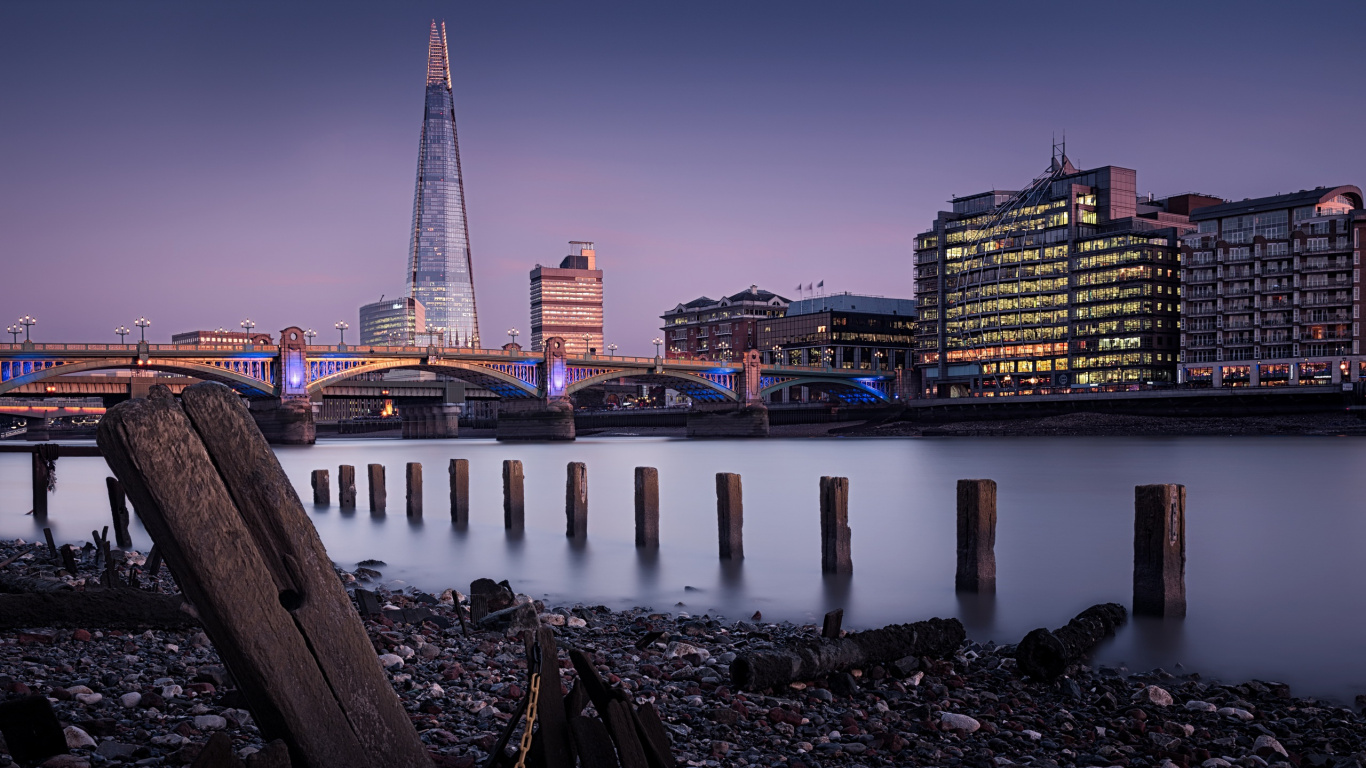 City Skyline During Night Time. Wallpaper in 1366x768 Resolution