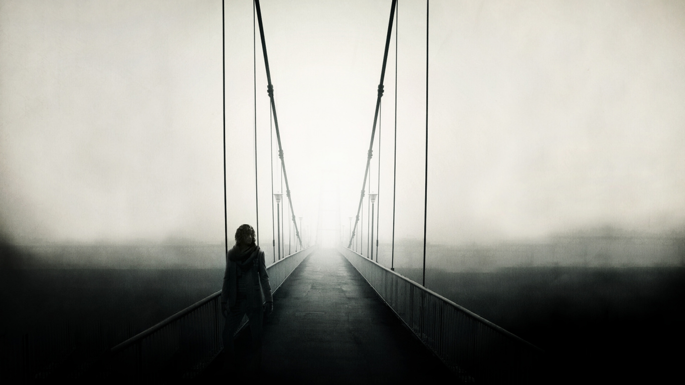 Man and Woman Walking on Bridge. Wallpaper in 1366x768 Resolution