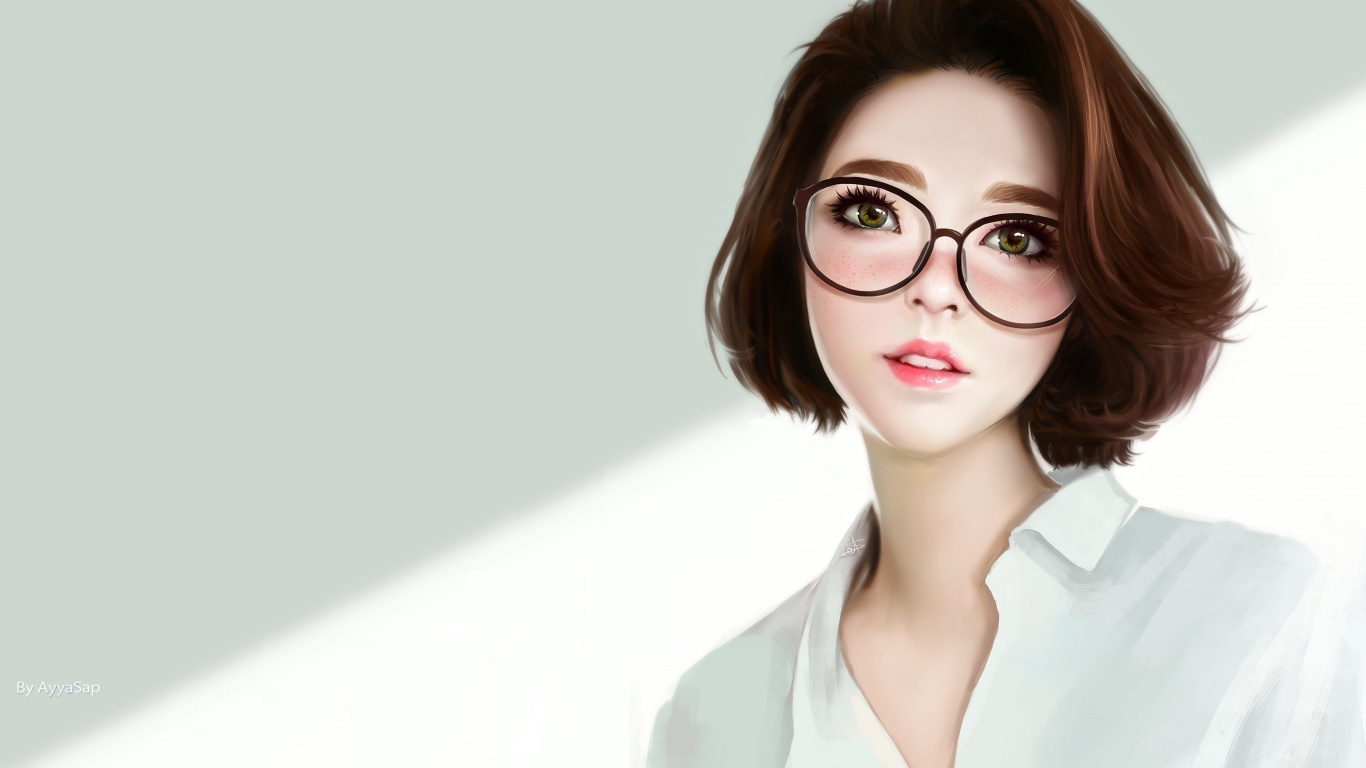 Woman in White Collared Shirt Wearing Black Framed Eyeglasses. Wallpaper in 1366x768 Resolution